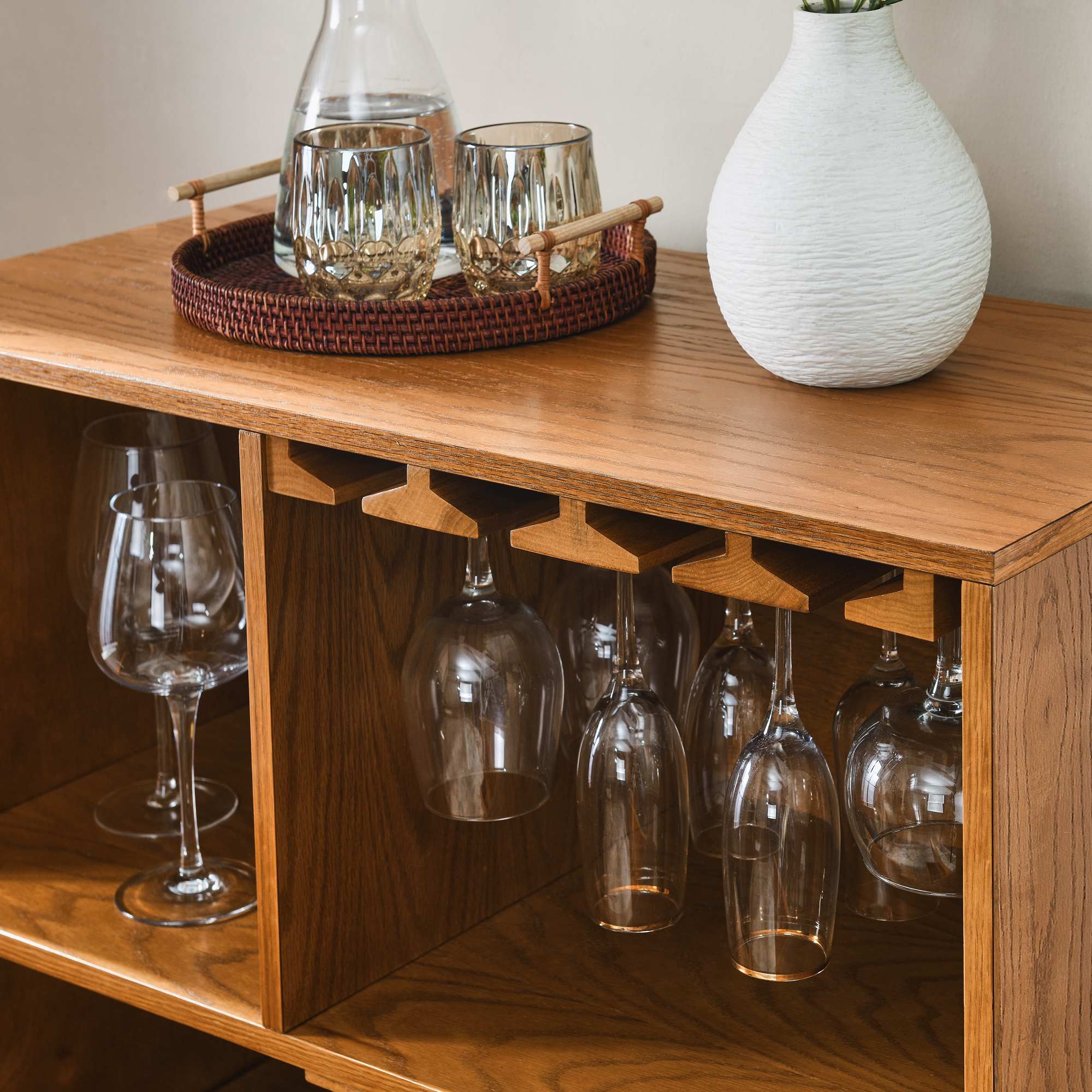 Vynxaria Wood 6 Bottle 31 in W Liquor Cabinet with Wine Glass Holder ...