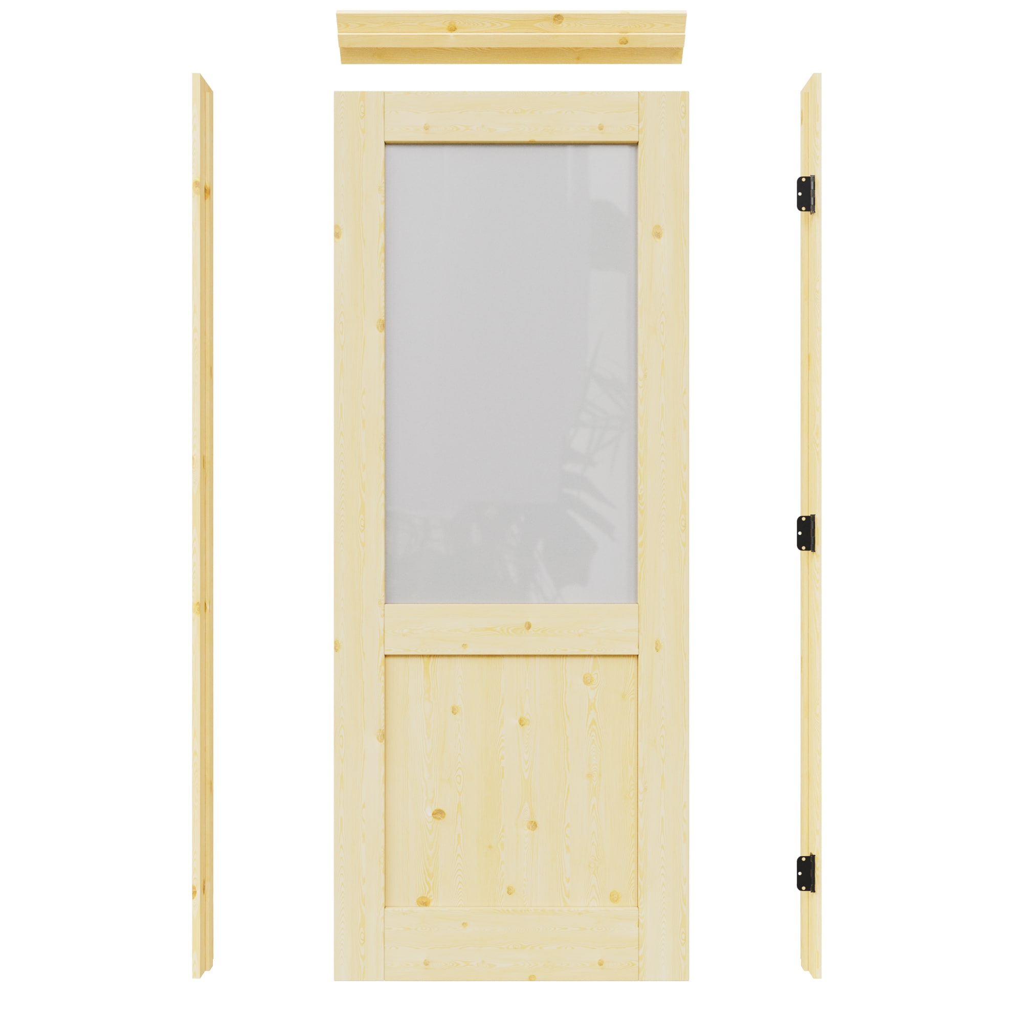 JUJUBON IN-PRESMPR-HL-30L 30-in x 80-in Natural Quickly Assemble Jamb Solid core 1-panel Frosted glass Left hand Textured Unfinished Pine Wood Flat Jamb Single Prehung Interior Door
