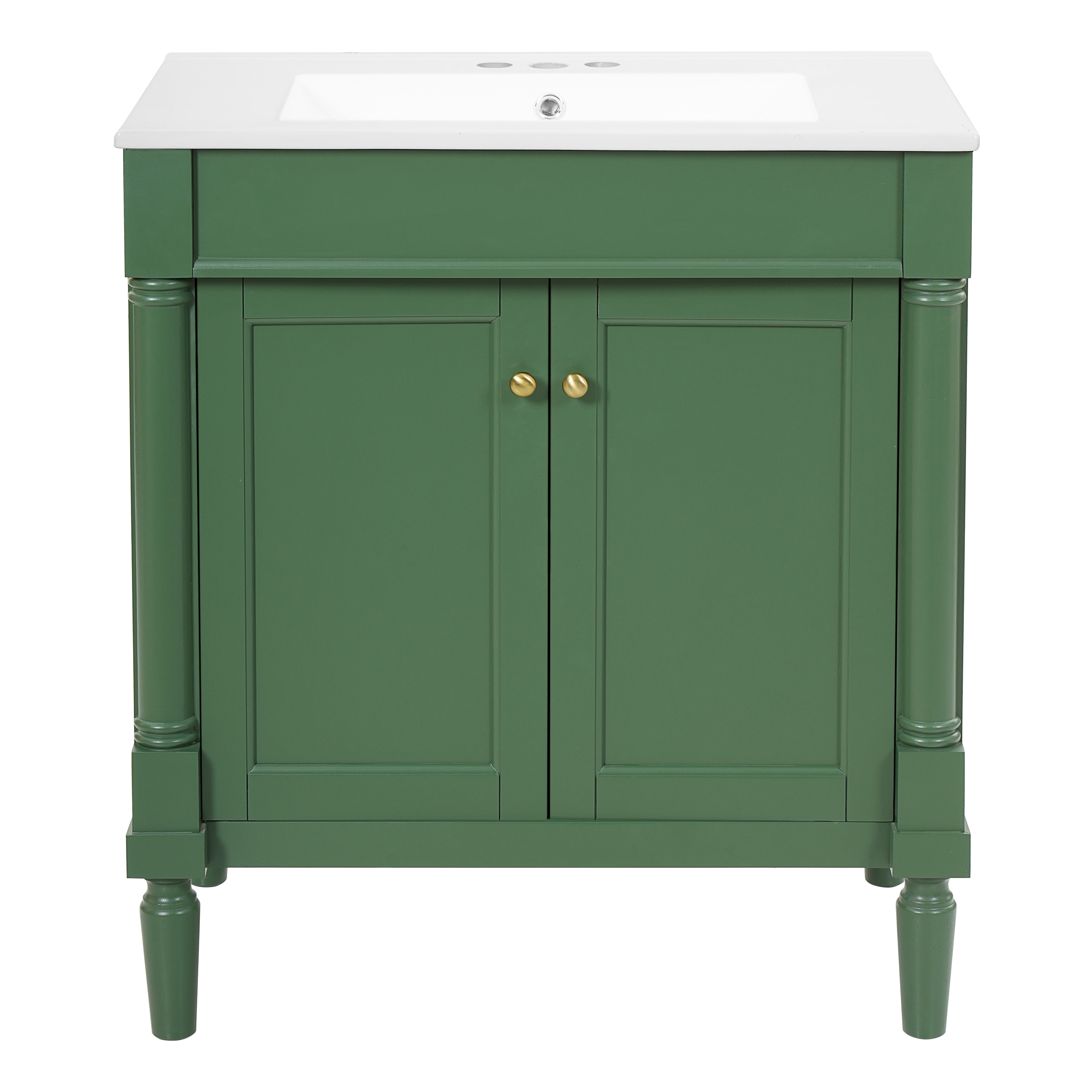 BEARSOLIM 30-in Bathroom Vanity Cabinet with Ceramic Sink Basin Soft Close Doors Solid Wood Legs Storage Cabinet #DJYC-N710P415327F
