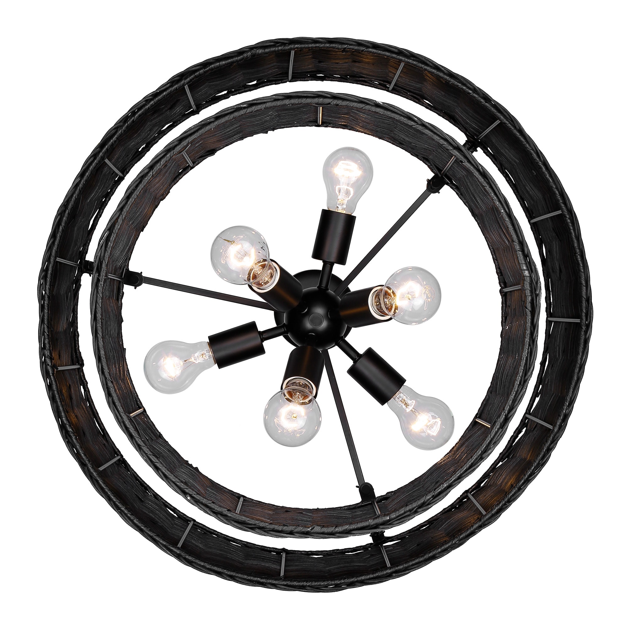 Matte Black Wicker 6-Light Chandelier