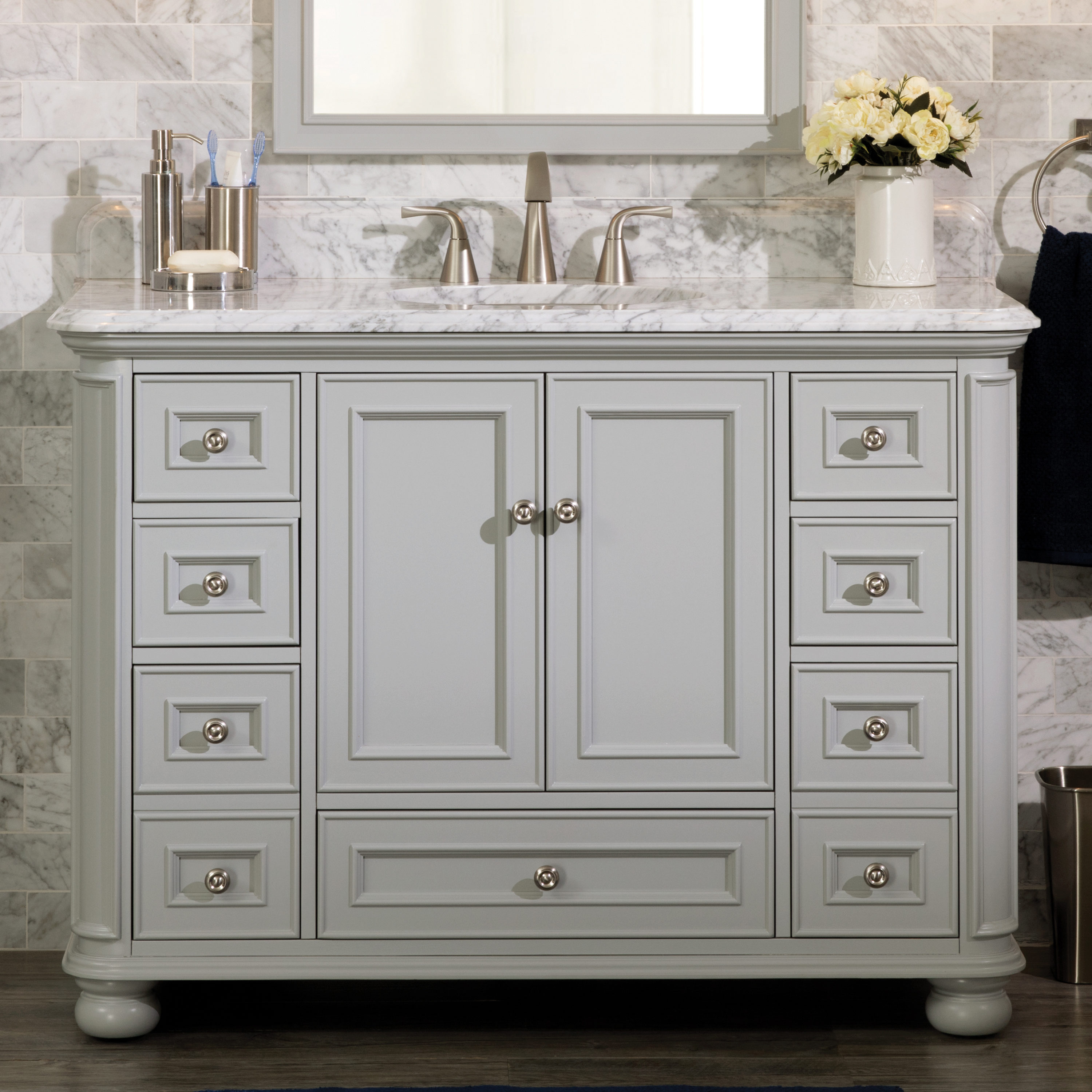 Wrightsville 48-in Light Gray Undermount Single Sink Bathroom Vanity with Natural Carrara Marble Top | - allen + roth 1116VA-48-242