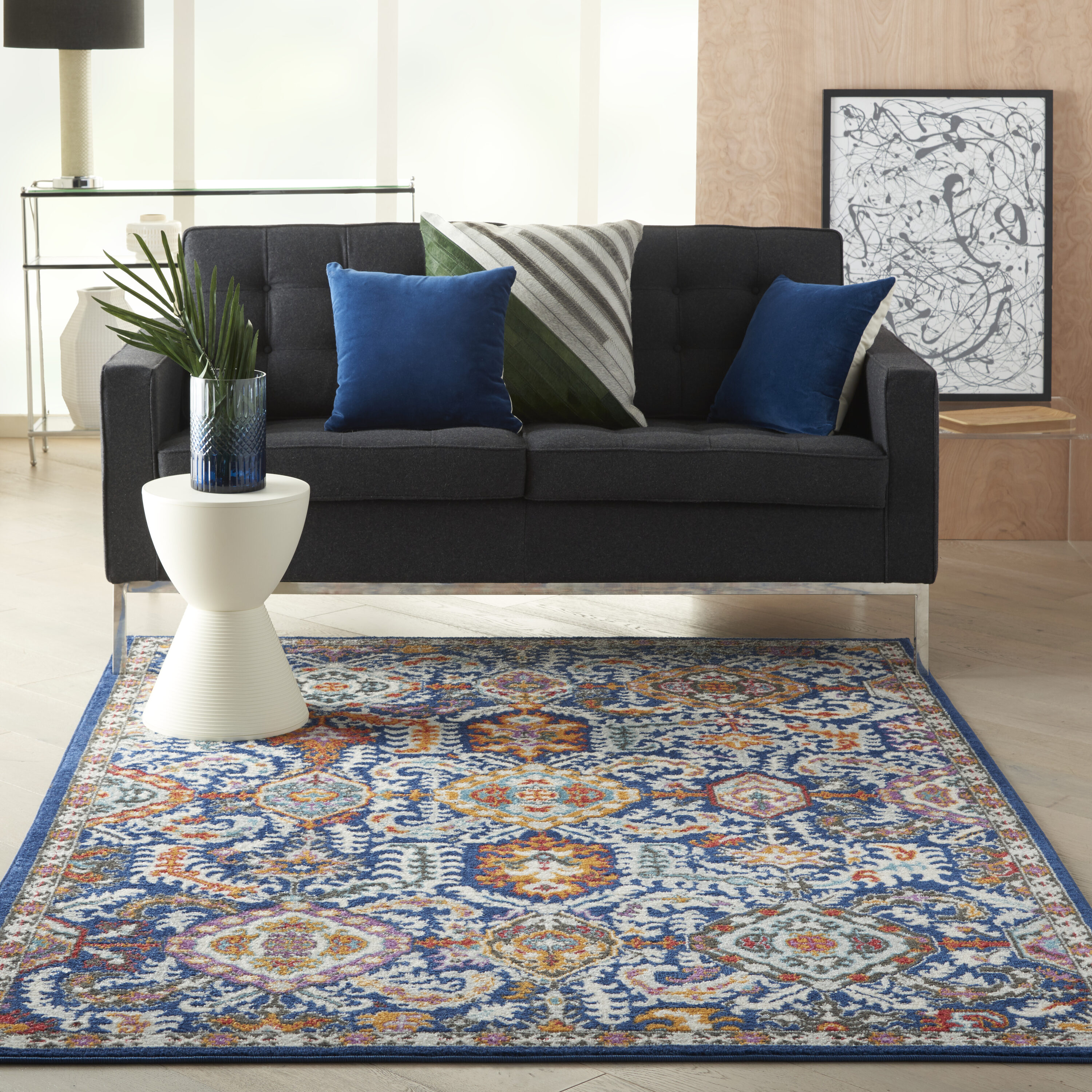 Nourison 99446766724 Passion 5 x 8 (ft) Loomed Polypropylene Blue/multicolor Rectangular Indoor Abstract Area rug