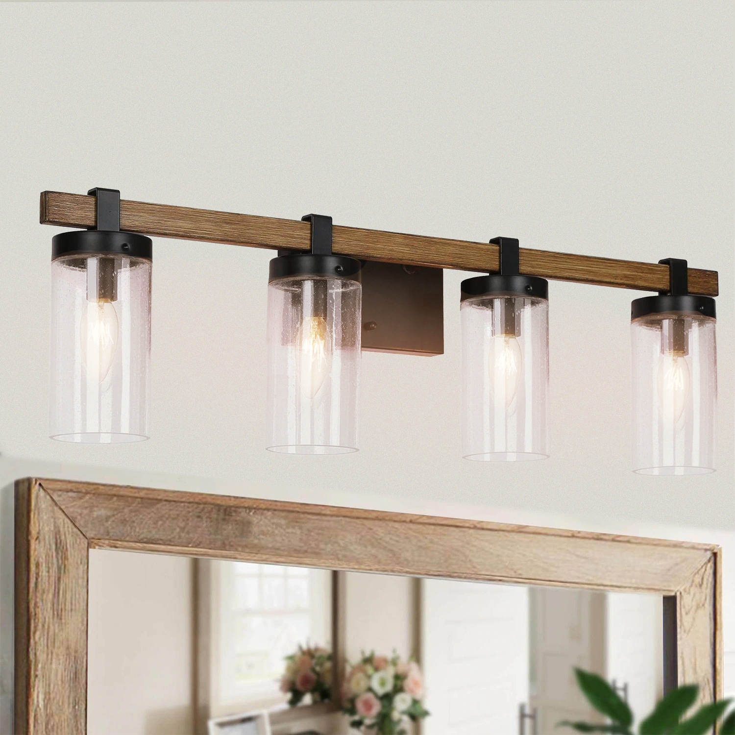 LNC Lapps 29-in 4-Light Matte Black LED Farmhouse Vanity Light Bar in ...