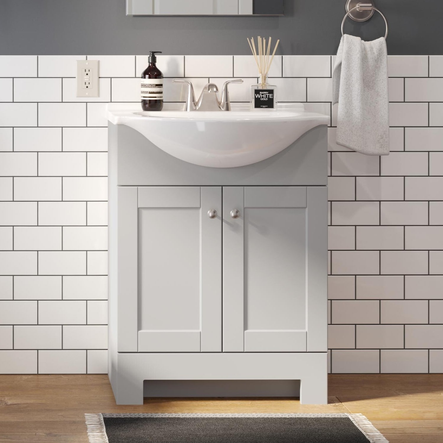 Project Source Euro Single Sink Bathroom Vanity with White Cultured Marble Top (Fully Assembled)