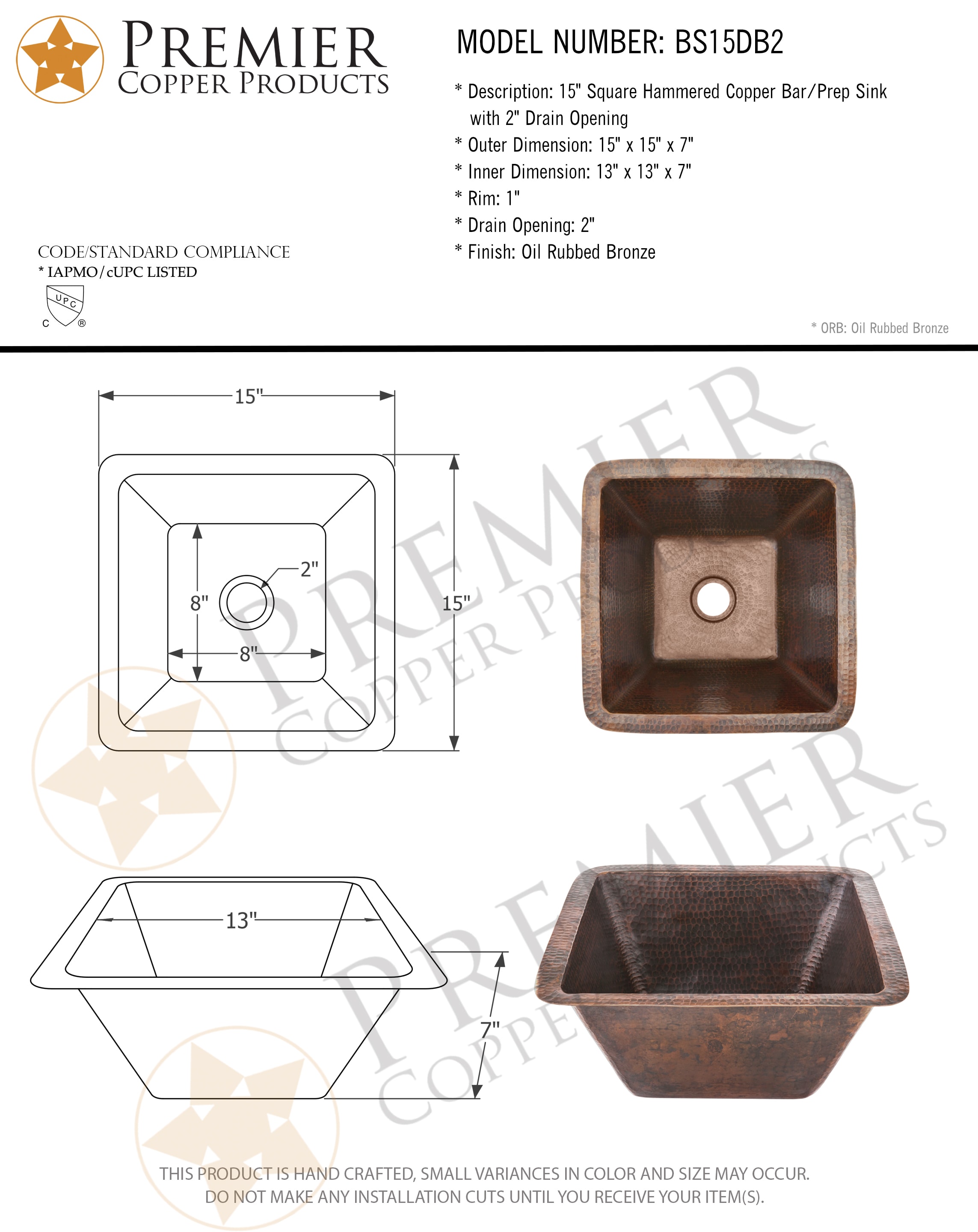 PREMIER COPPER PRODUCTS BS15DB2 Bar-Prep-Sinks - View #7