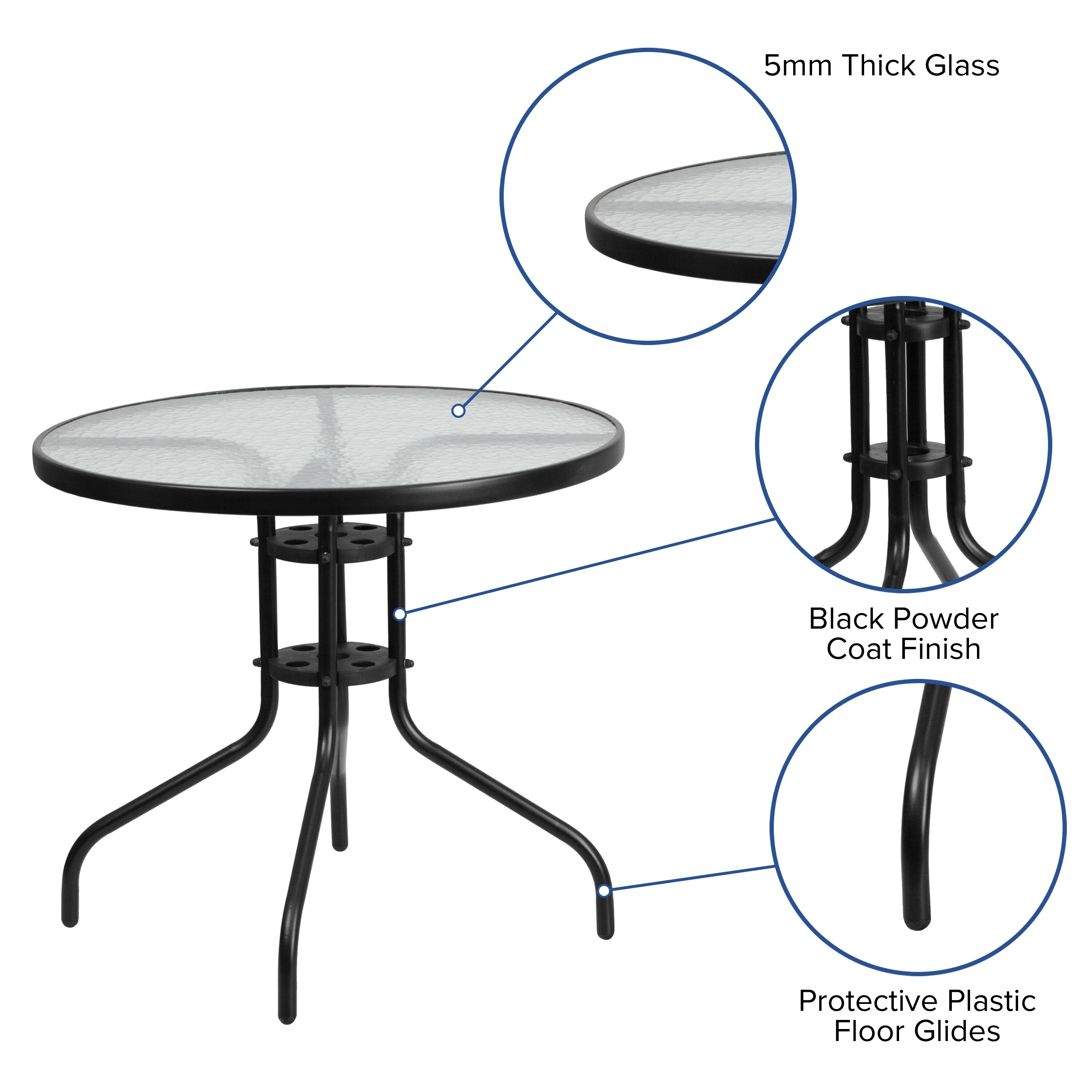 31.5'' Modern Clear Glass Round Dining Table with Black Base