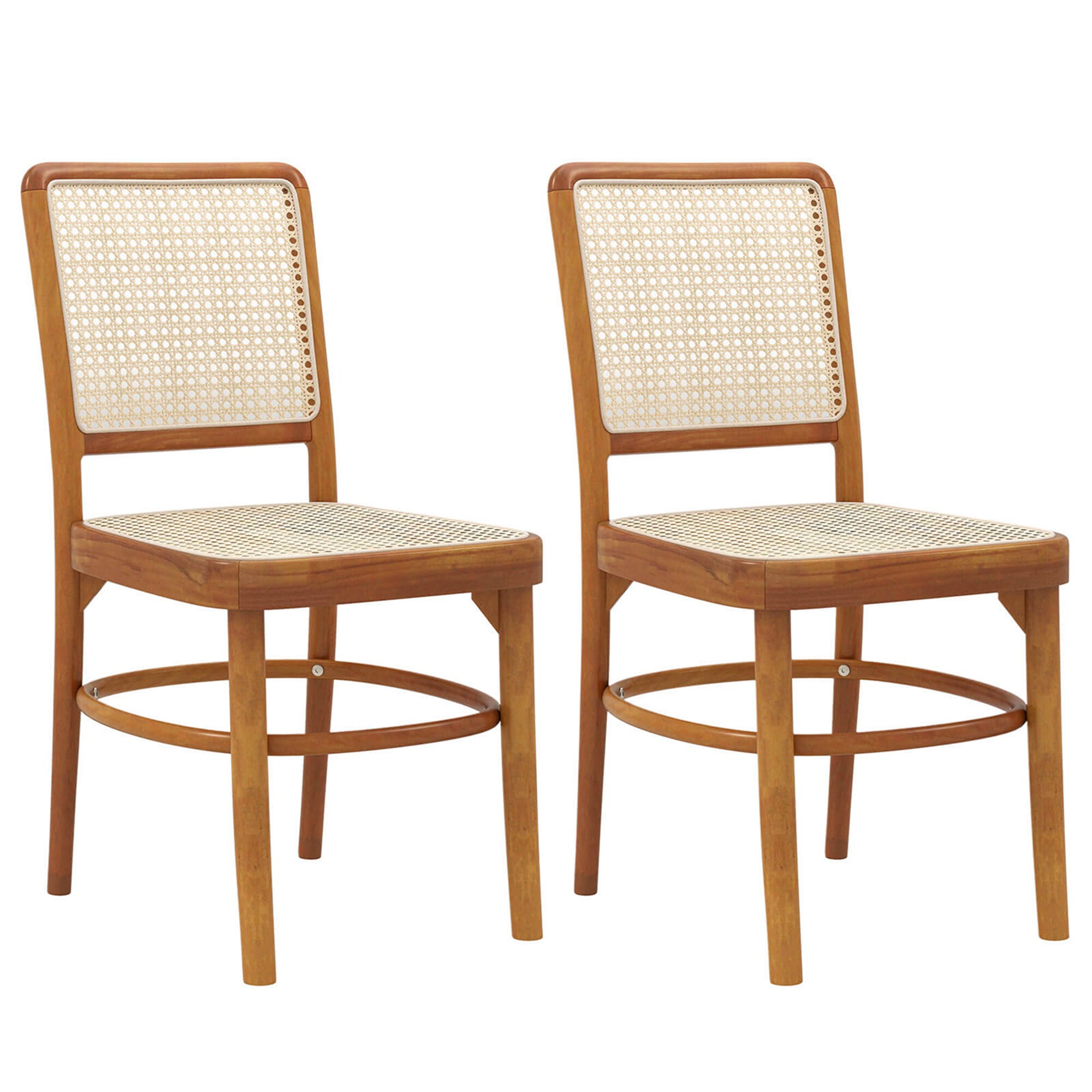 Costway HCST03801  Set of 2 Boho Dining Chairs with Teak Wood Structure and Footrests for Indoor Use