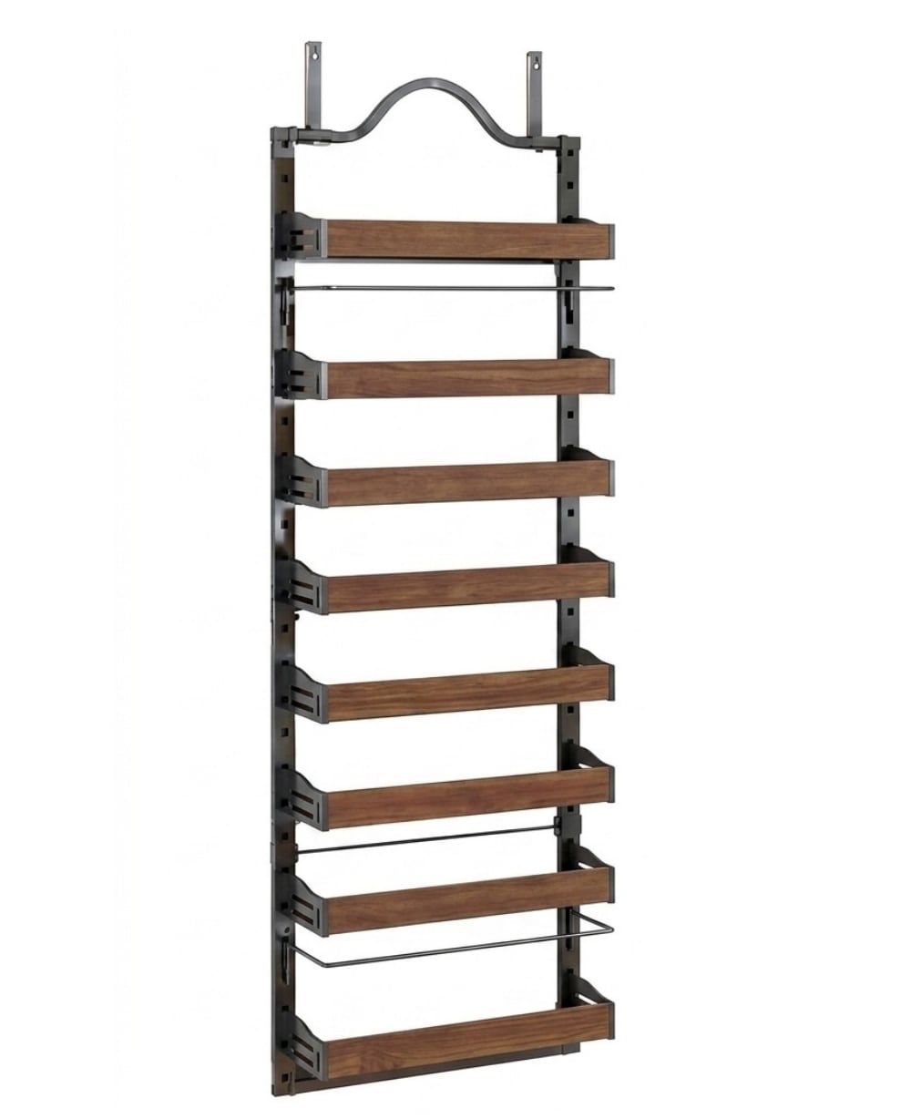Etokfoks  Black Modern Adjustable Over Door Pantry Organizer with 8 Tier Heavy Duty Steel Spice Rack and Wall Mount Option