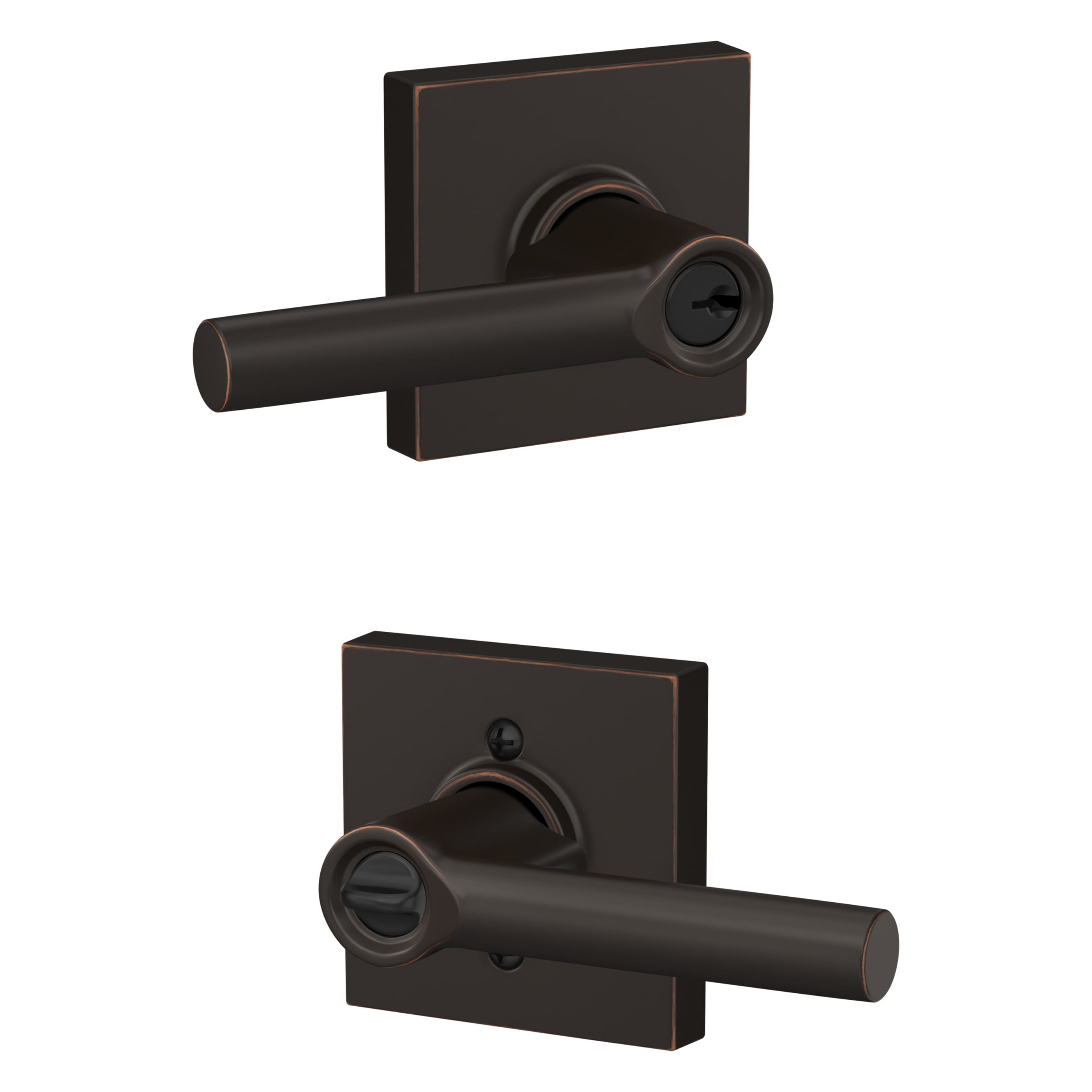 Schlage F51A BRW 716 COL Broadway - Collins Aged Bronze Universal Exterior Keyed entry Door Handle