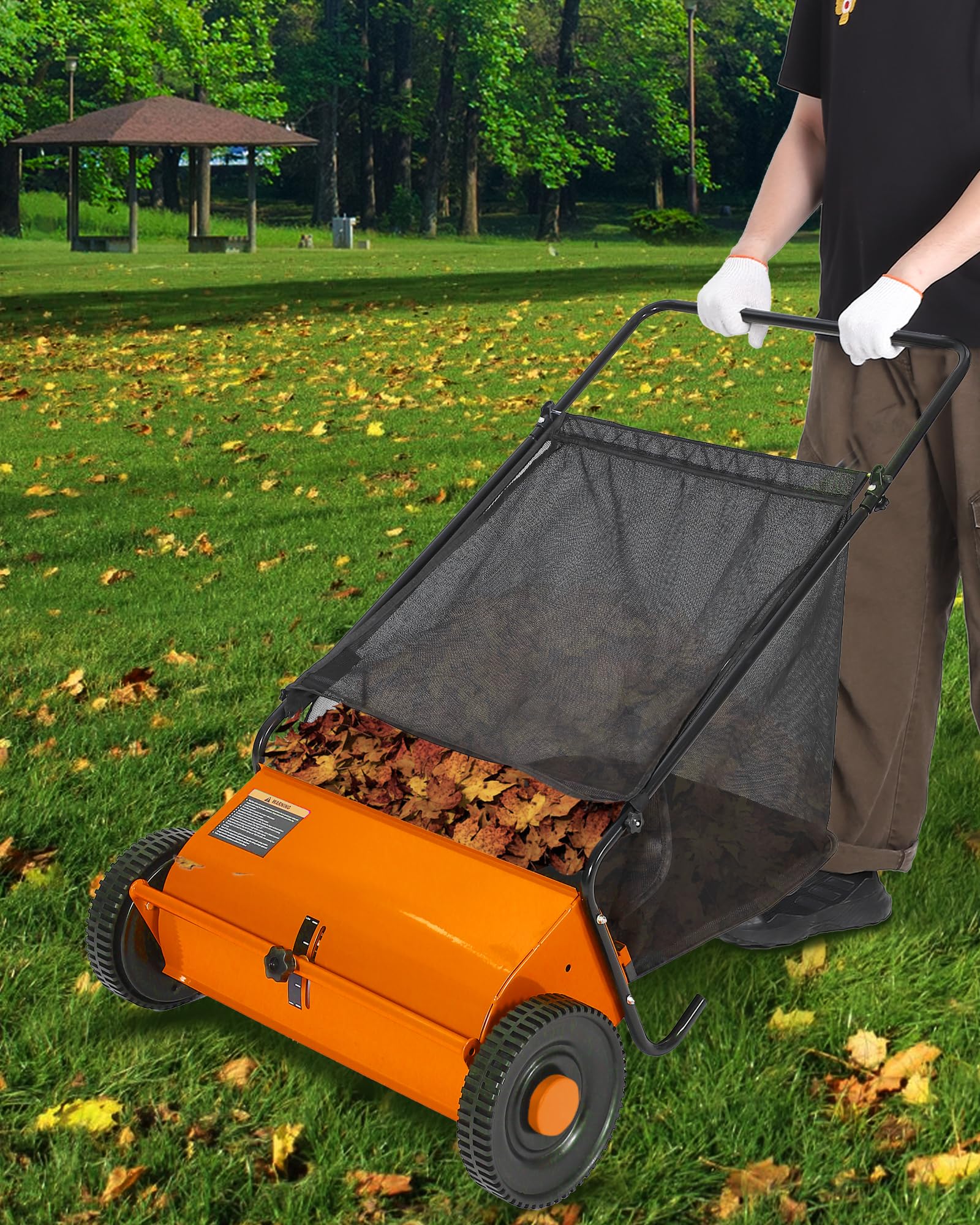 IdealHouse Manual Push Lawn Sweeper Walk-Behind Yard Leaf and Grass ...