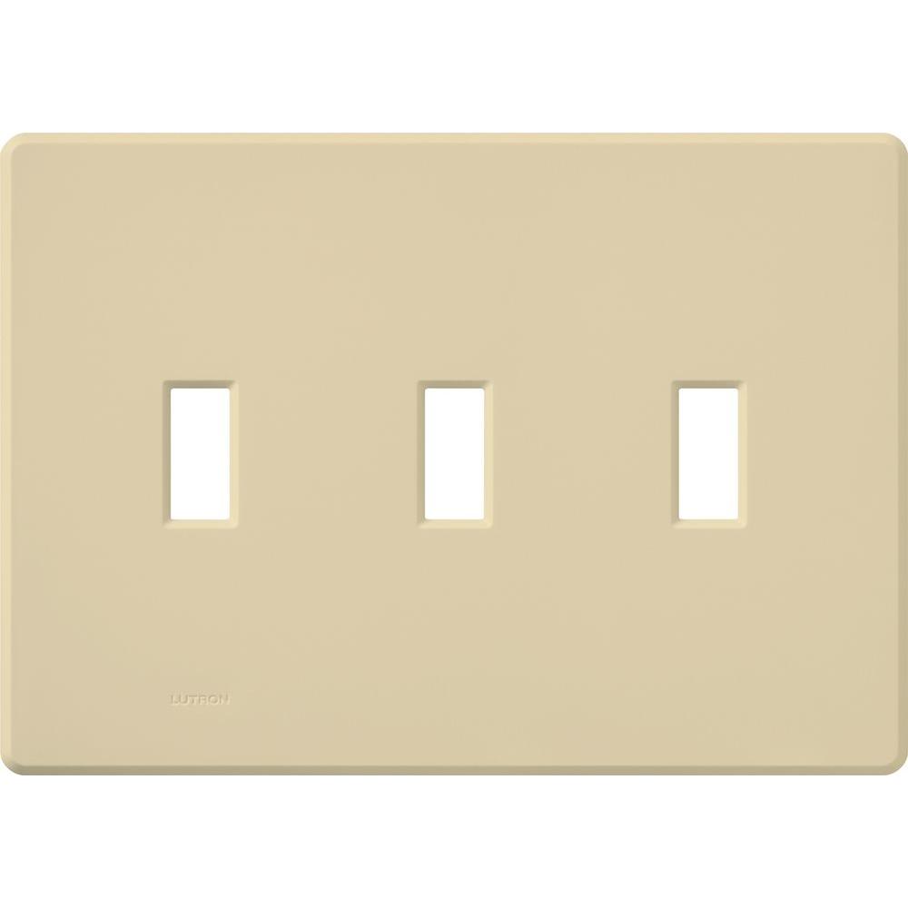 Lutron FG-3-IV Fassada 3 -Gang Standard Size Gloss Ivory Plastic Indoor Screwless Toggle Wall Plate