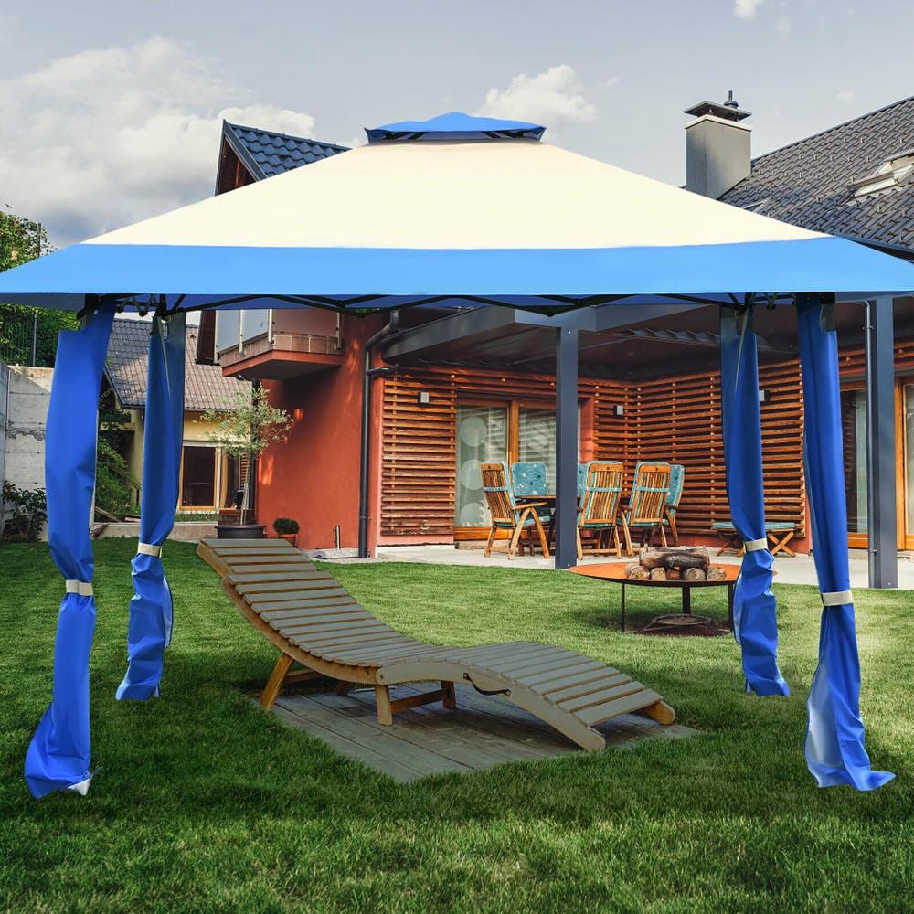 Goplus 13 ft. x 13 ft. Blue + Beige Outdoor Tent with Steel Frame 