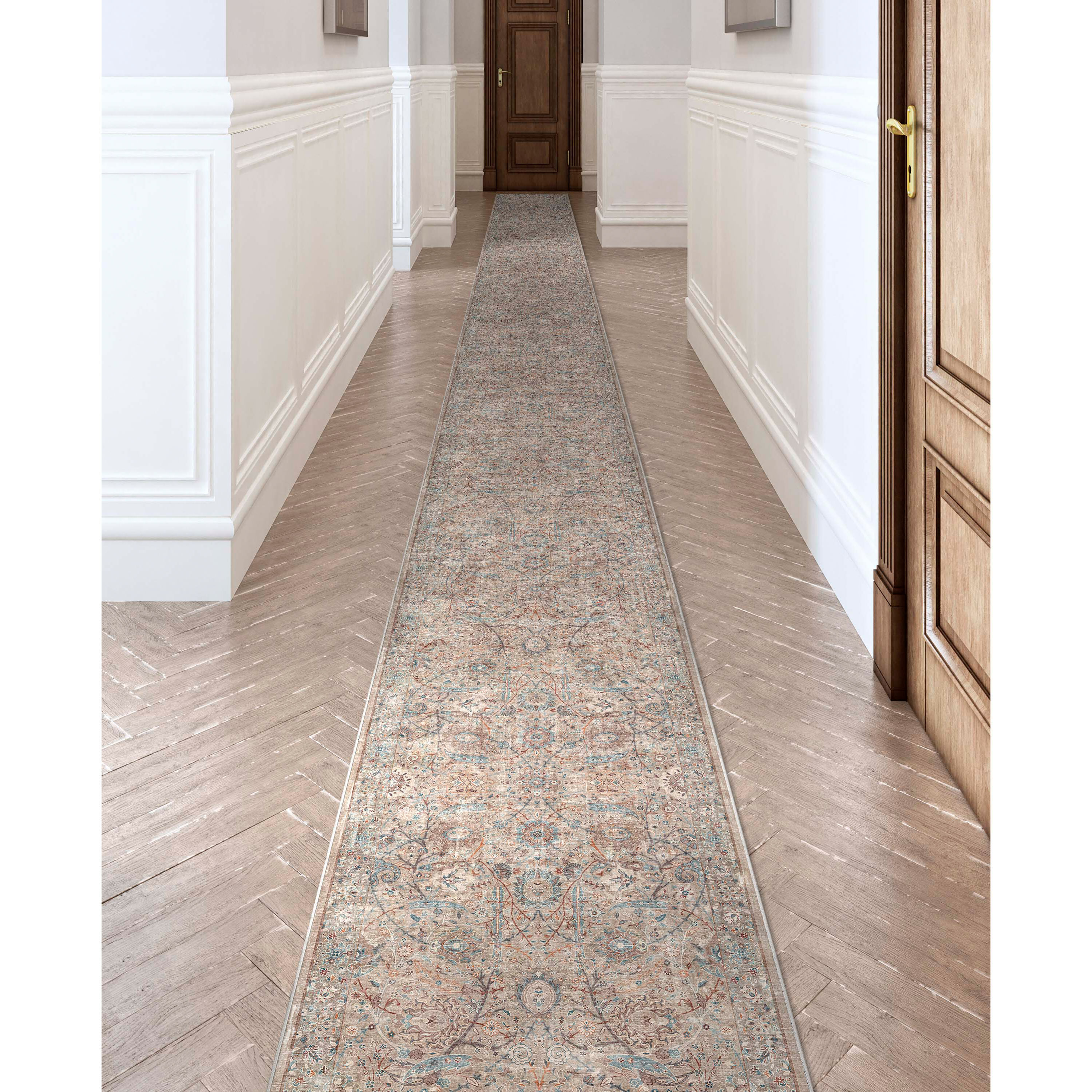 Well Woven W-AS-03B-2H 2 x 24 (ft) Flatweave Polyester Ivory Rectangular Indoor Medallion Vintage Runner rug