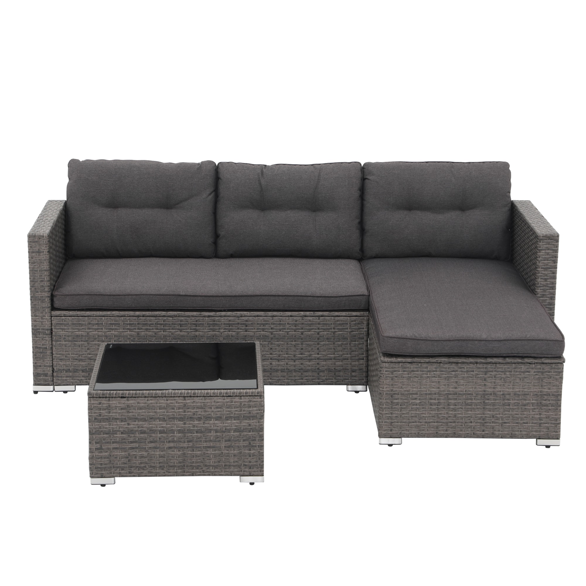 Orange-Casual 3 -Piece Woven Patio Conversation Set with Dark gray Cushions Included