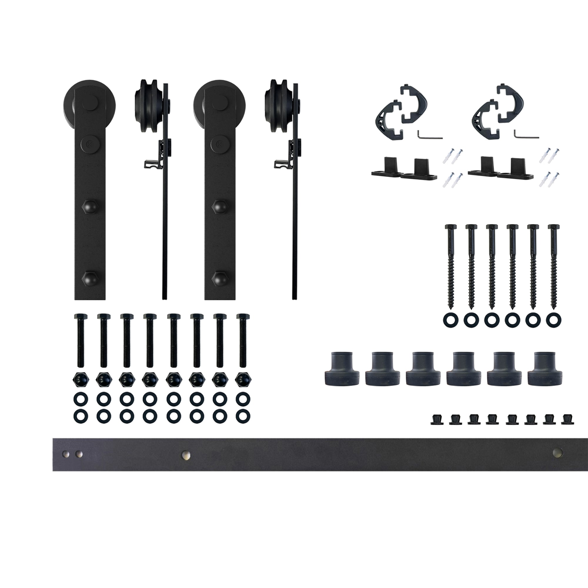HOMACER ZT2TGH090C 90-in Rustic black Black Indoor I-strap Double Barn door hardware kit