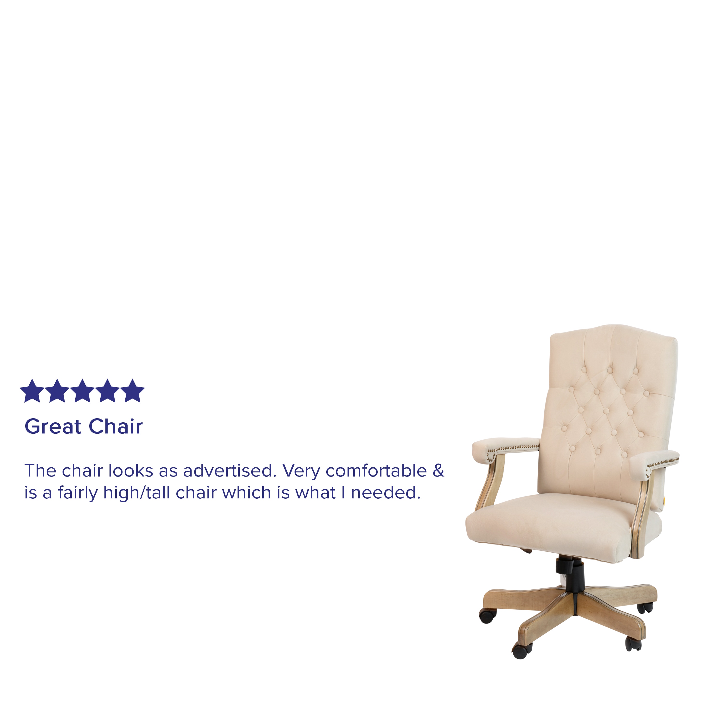Ivory Microfiber High Back Executive Swivel Office Chair with Driftwood Arms