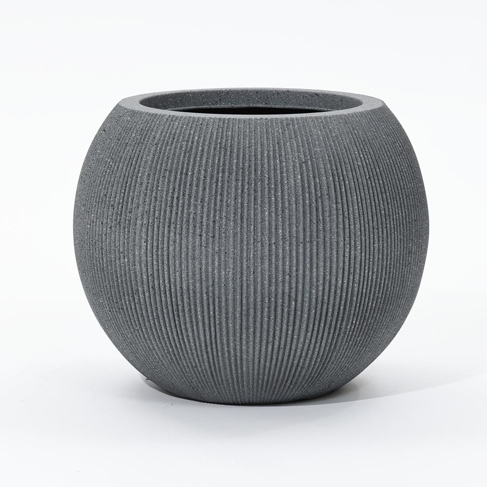 LuxenHome WHPL2030-GY Round 14.57-in W Medium Gray Mixed/Composite Indoor/Outdoor Planter with Drainage Holes