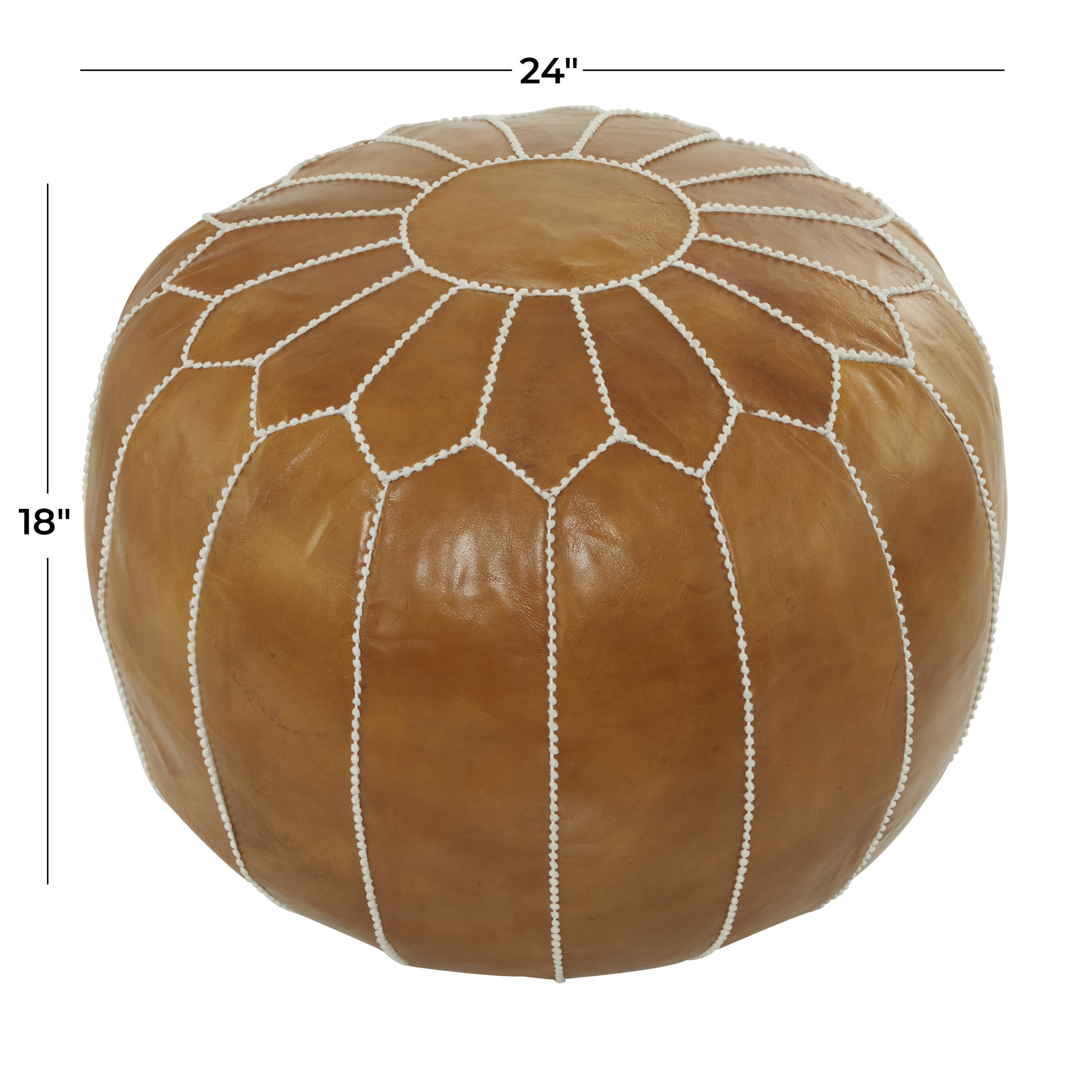 Grayson Lane Eclectic Light Brown Moroccan with White Stitching Genuine  Leather Round Ottoman in the Ottomans & Poufs department at