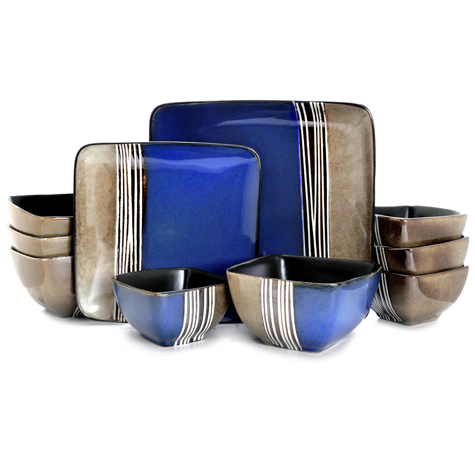Elama  Uptown Loft 16 Piece Double Bowl Stoneware Dinnerware Set with Service for 4