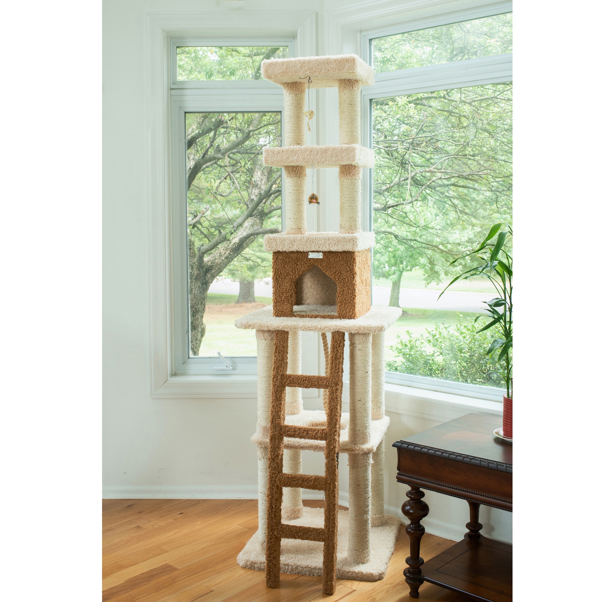 83-Inch Beige and Brown Faux Fur Cat Tree Tower