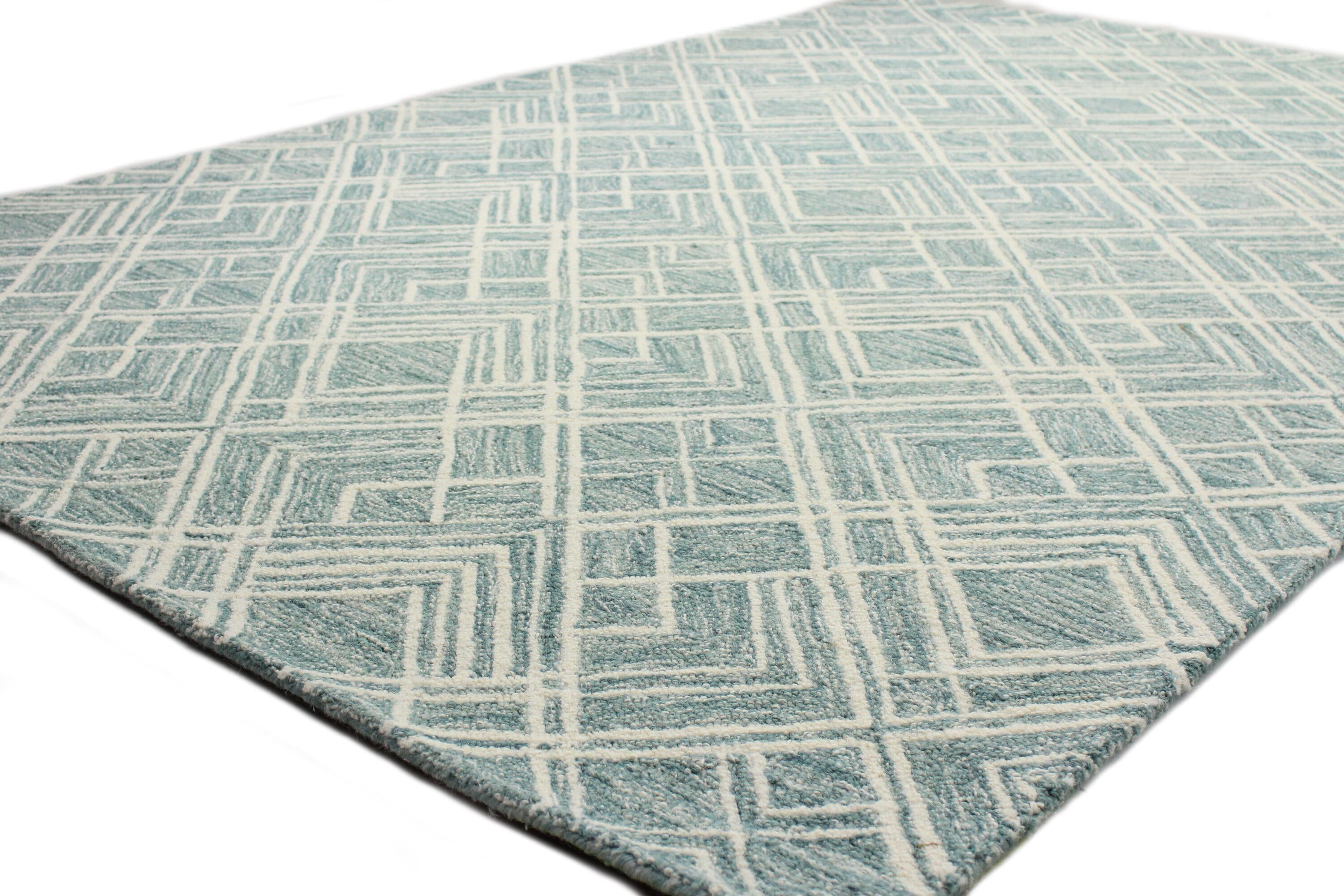 Bashian 8 X 10 (ft) Wool Teal Indoor Geometric Moroccan Area Rug at ...