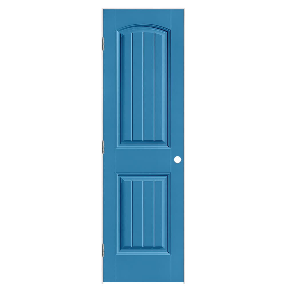 Masonite 1443786 24-in x 80-in Blue Heron Solid core 2-panel round top plank Right hand Smooth Prefinished Molded composite Flat Jamb Single Prehung Interior Door