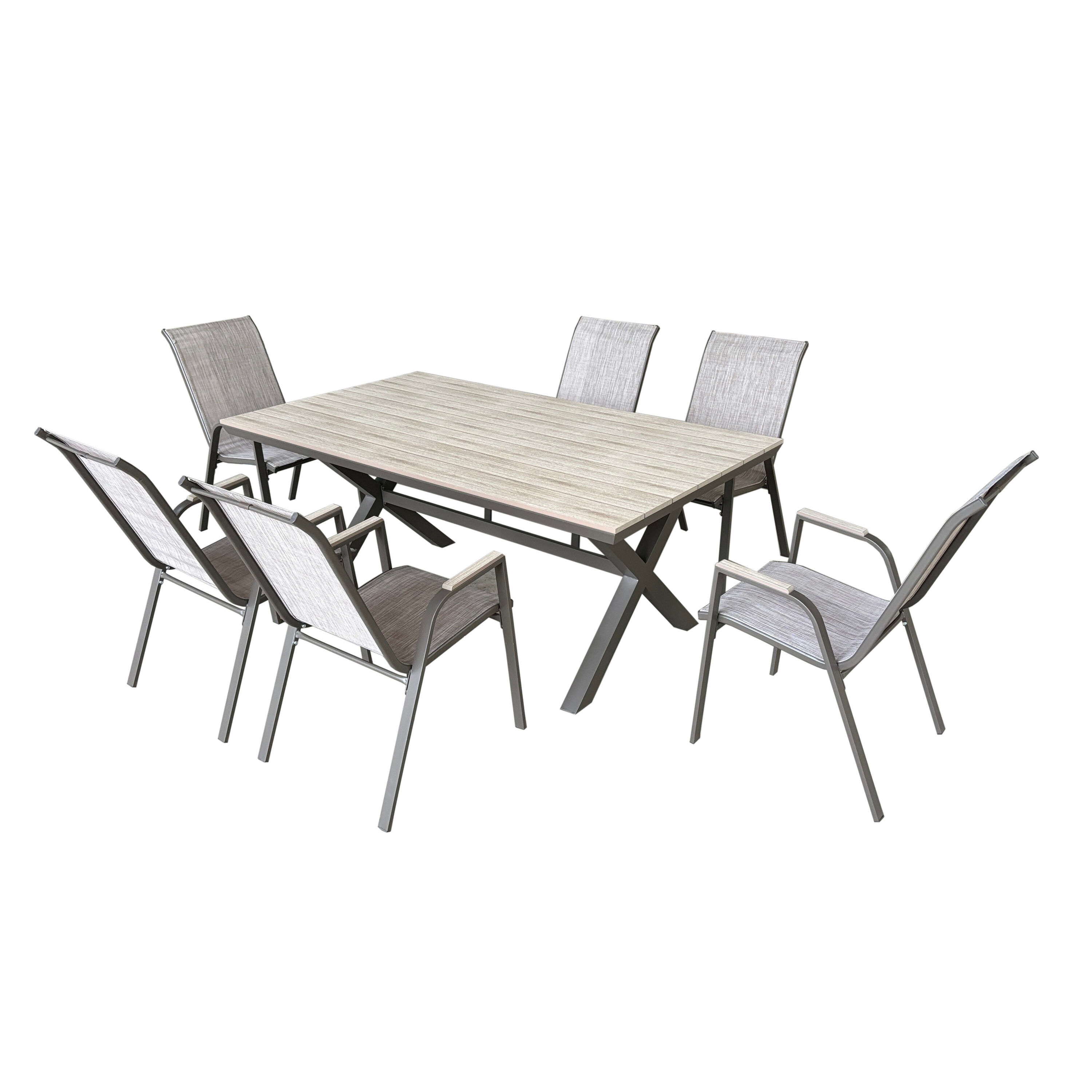 Deko Living COP30702BWN 7 -Piece Brown Patio Dining Set Aluminum Rectangle Table with 6 Brown Stationary Chairs