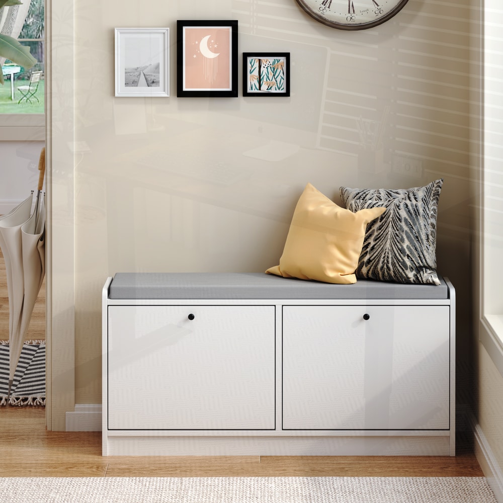 SunJet Shoe Bench with Storage and Cushion for Entryway Shoe Organizer Cabinet for Hallway Living Room Bedroom