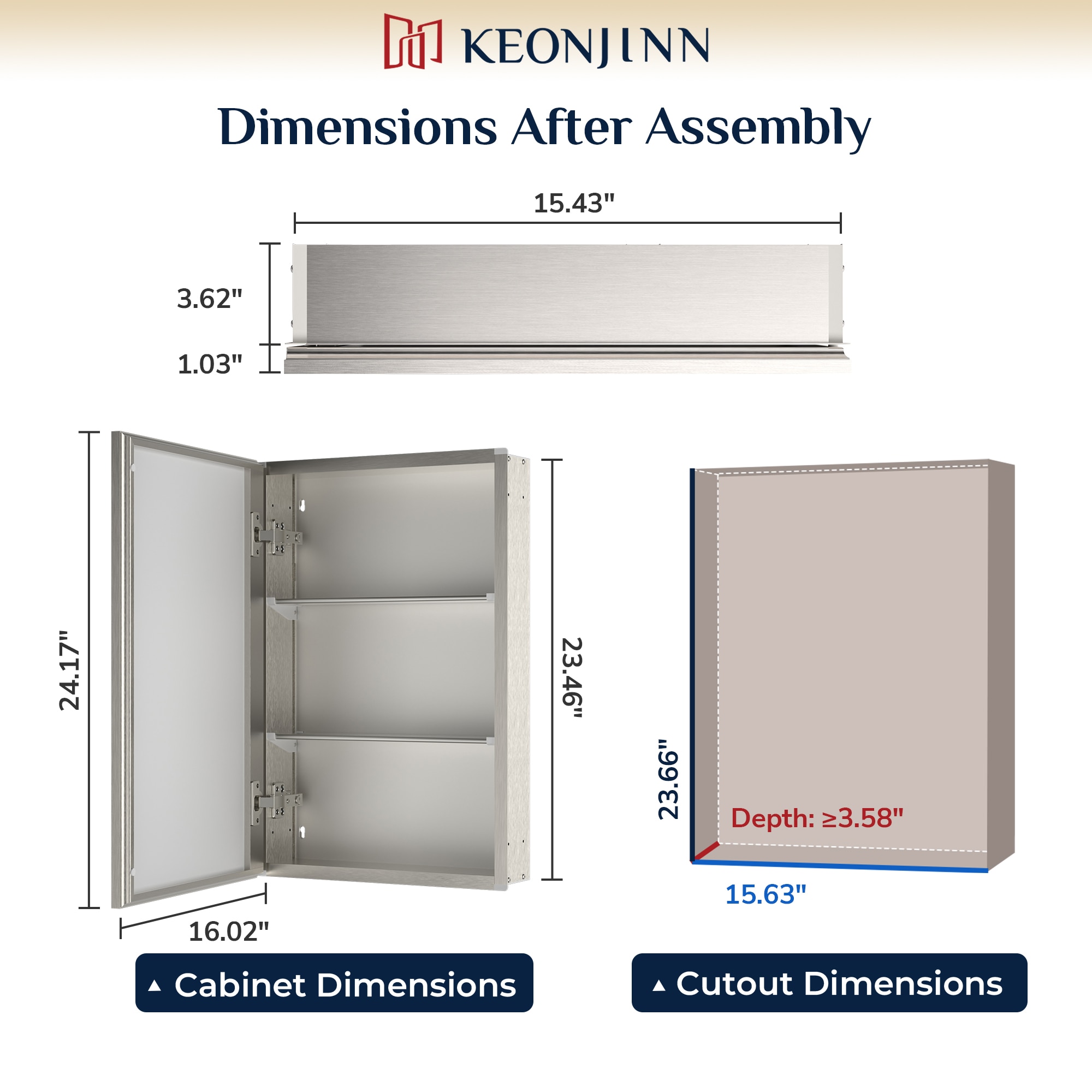 Keonjinn LW-JG-FP-4161-BN Bathroom-Medicine-Cabinets - View #4