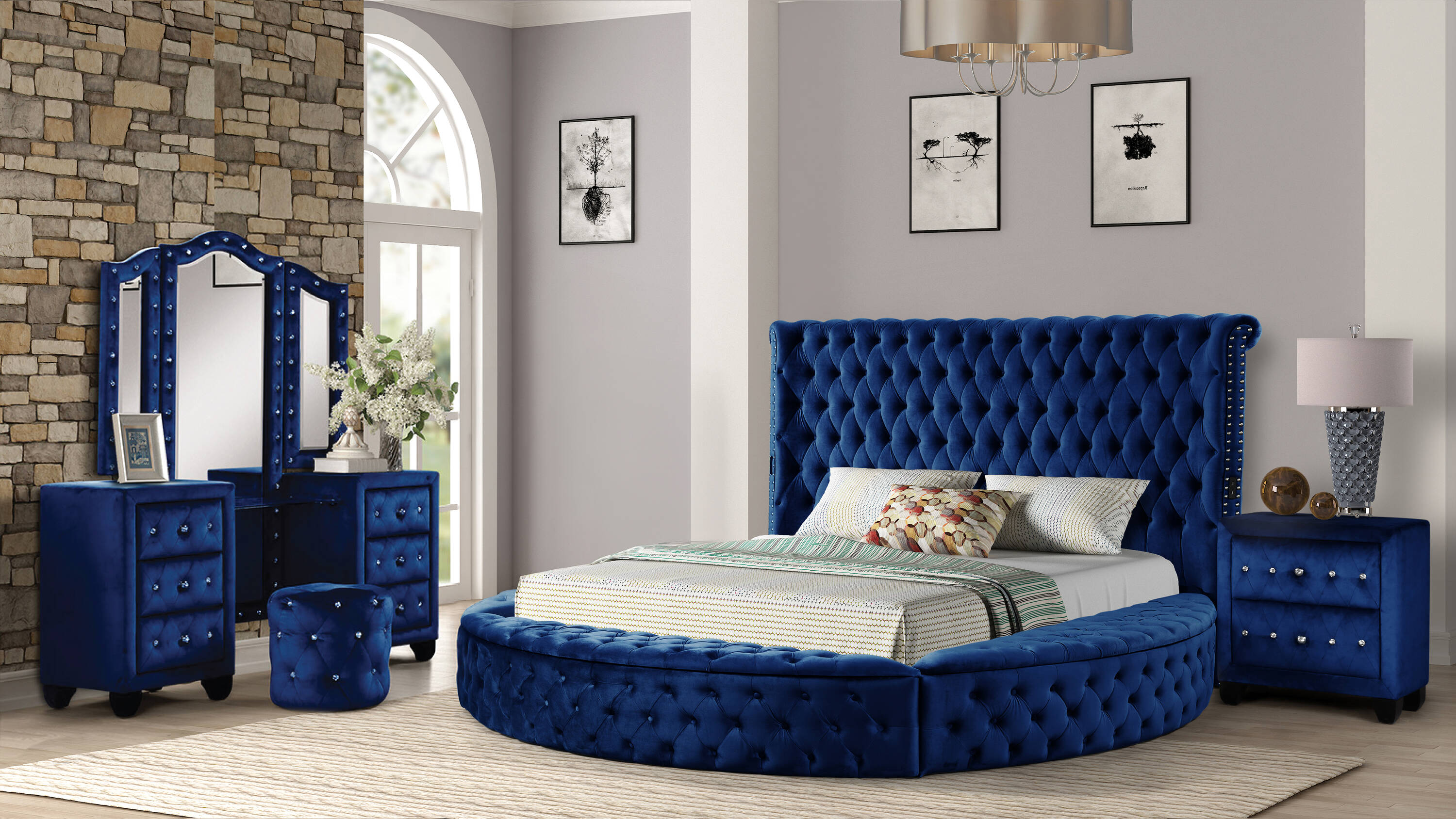 Galaxy 659436190955 Blue King Bedroom Set