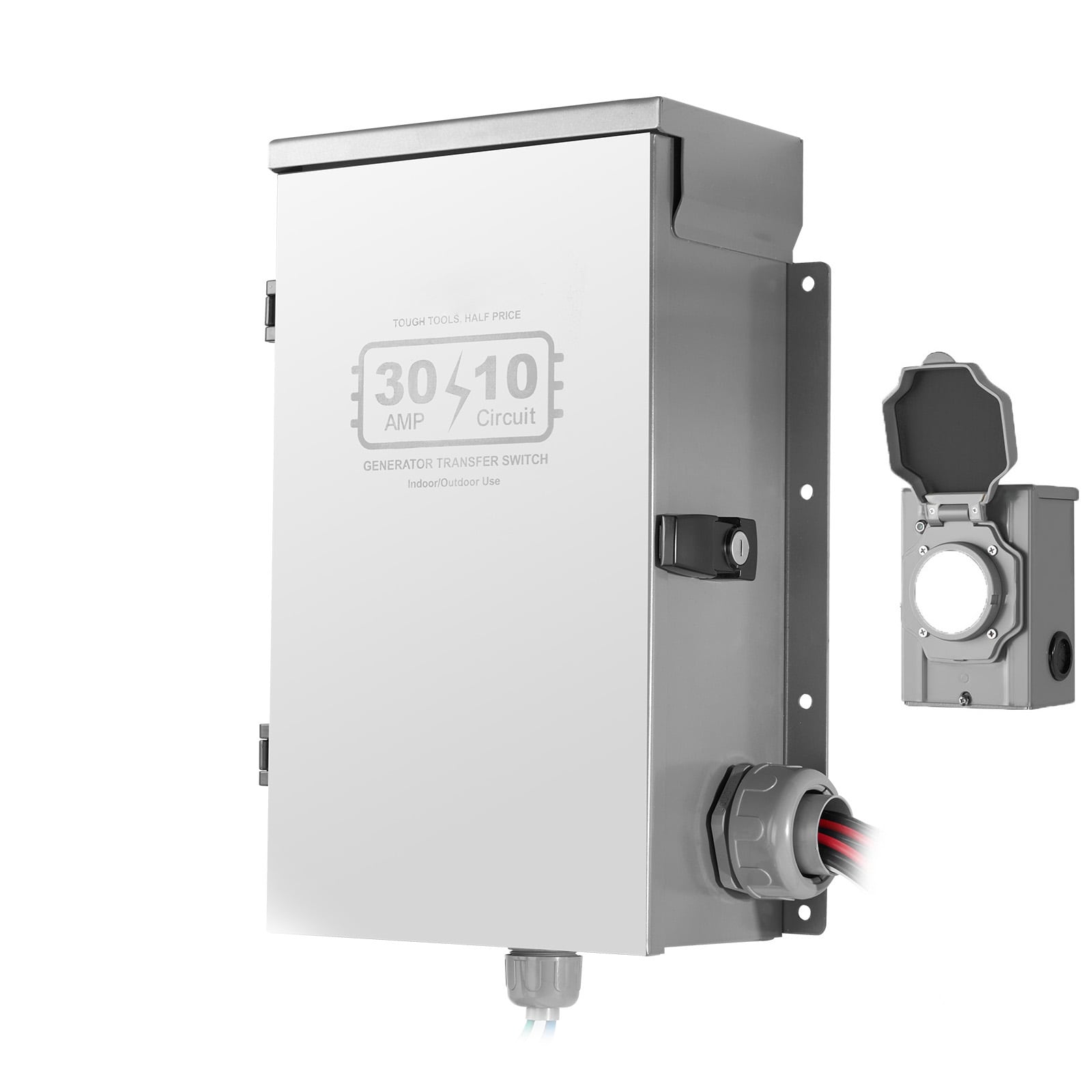 GIVIMO 30-Amp 10-Circuit Manual Transfer Switch Prewired Generator Transfer Switch Kit with NEMA L14-30P Power Inlet Box Double-Throw Switch NEMA 3R Cold-Rolled Steel Enclosure and Watt Meter for 7500-W Home Standby Generators and Power Outages