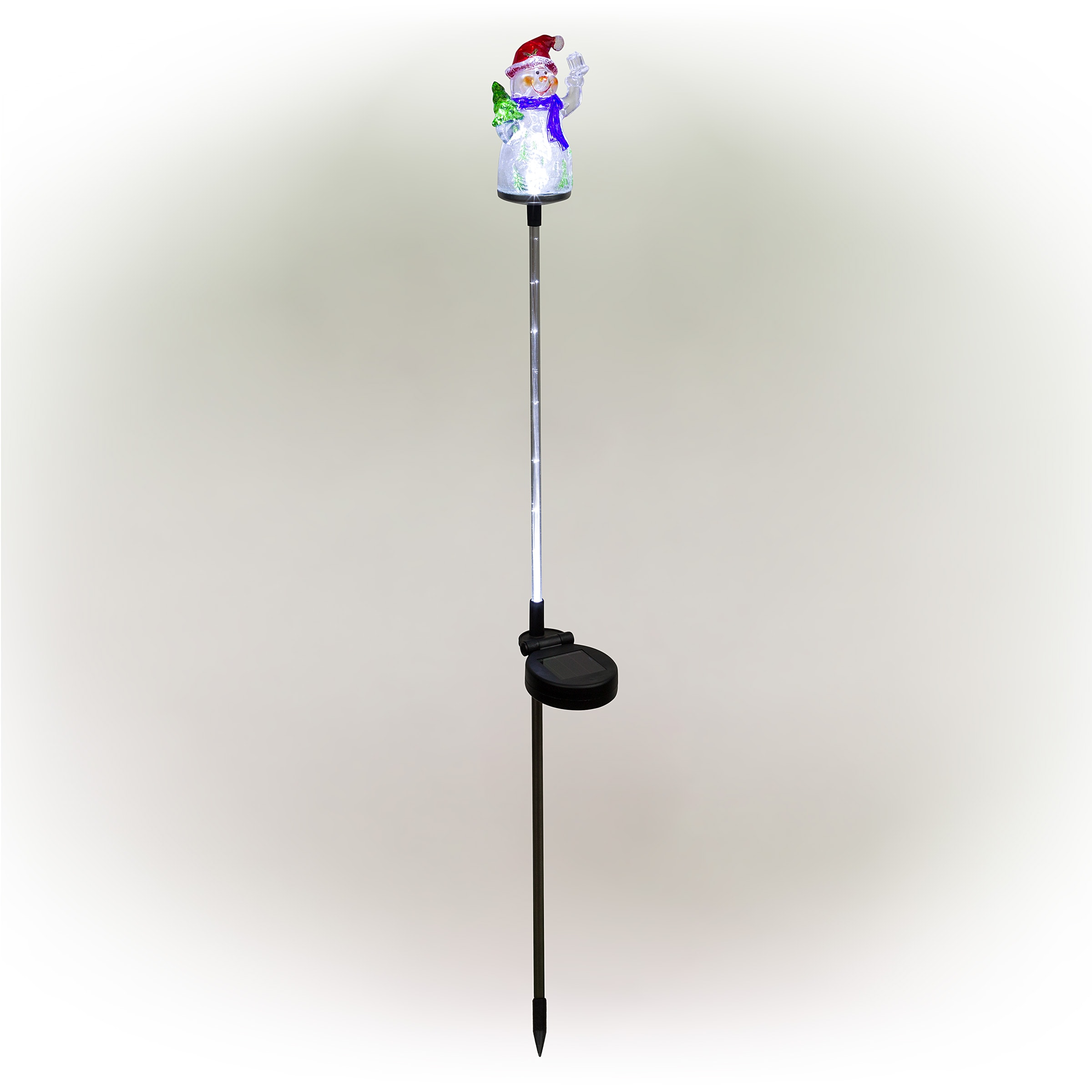 34" Tall Solar Snowman Fiber Optic LED Garden Stakes, Set of 2