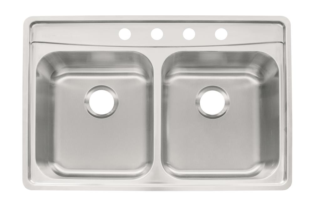 Franke Fast-In 33.5-in x 22.5-in Stainless Steel Double Equal Bowl Drop-In 2-Hole Commercial/Residential Kitchen Sink All-in-One Kit