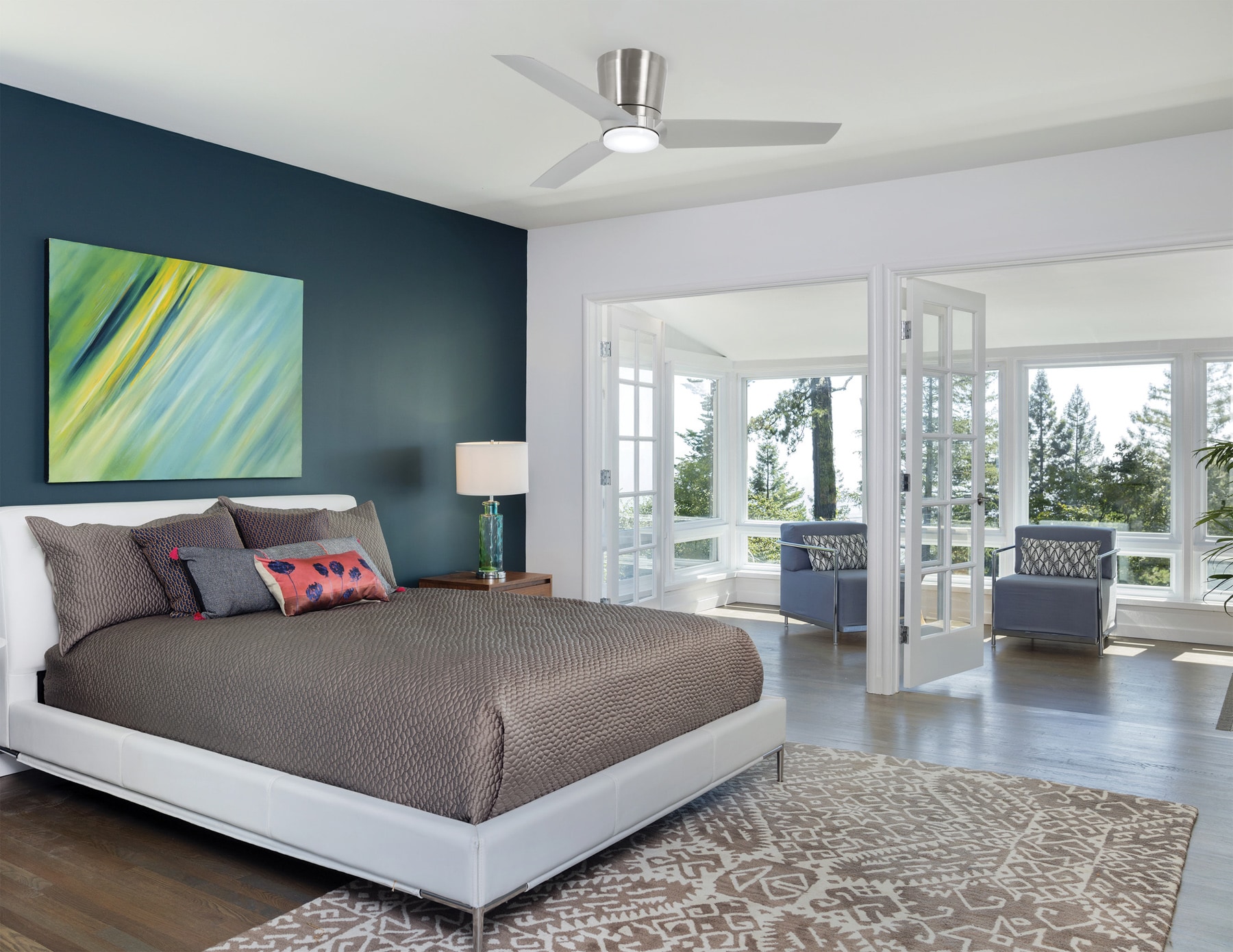 Minka Aire F671L-BN/SL Pure 48-in Integrated LED Flush Mount Brushed nickel with Silver Blades Ceiling Fan With Light ( 3 -Blade )