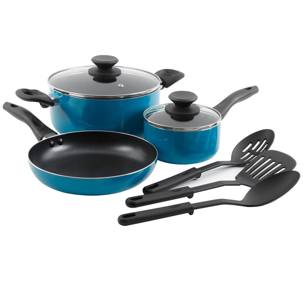 Mainstays 7 Piece Non-Stick Cookware Set Aluminum Teal, Size: Various