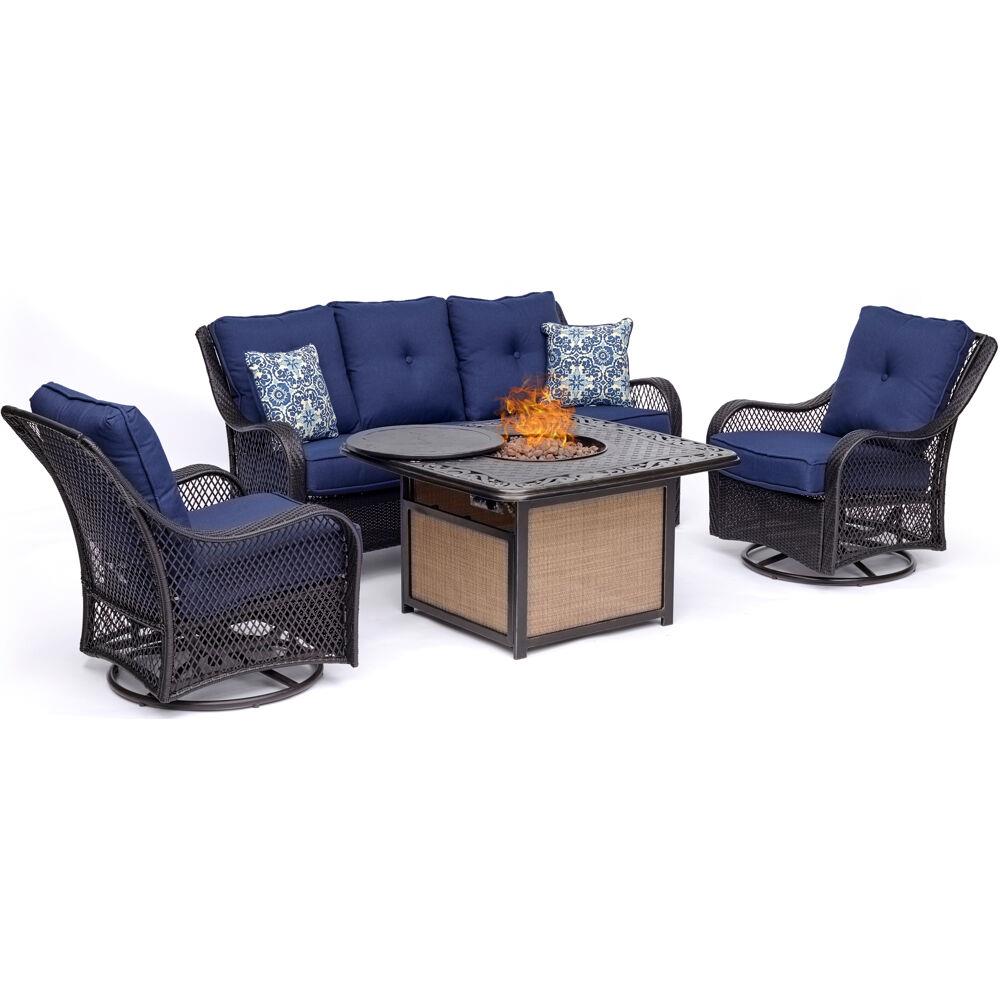 Hanover ORL4PCCFPSW2-NVY Orleans 4-Piece Patio Conversation Set with Blue Cushions