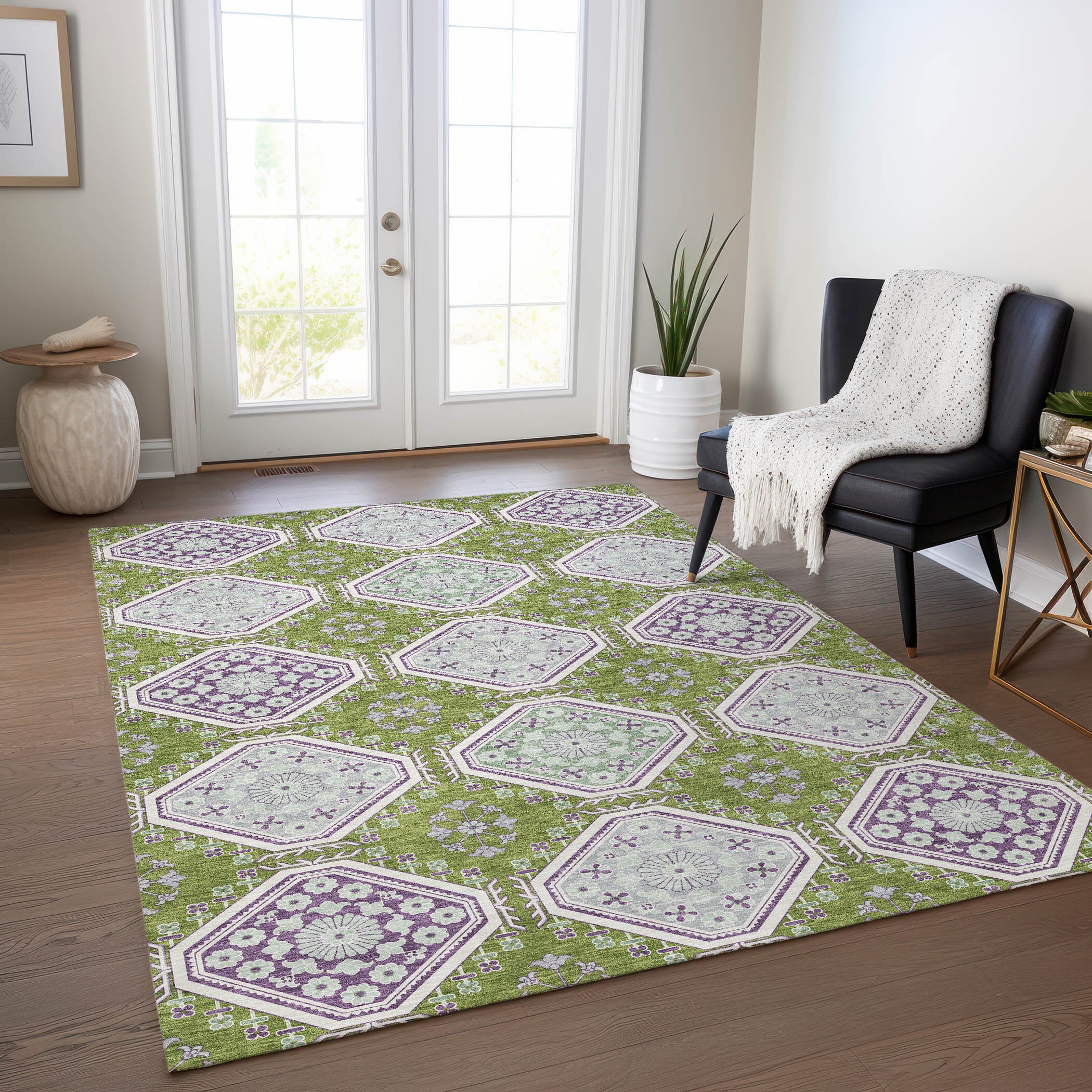 Addison Rugs ACN1446LM30X46 Chantille ACN1446LM 2 x 3 (ft) Polyester Lime Rectangular Indoor/Outdoor Geometric Machine washable Area rug