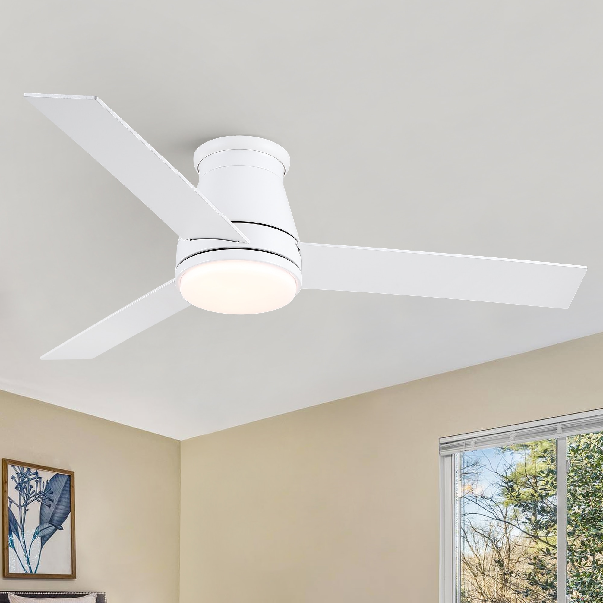 YUHAO LSDC1153WH482 Airedpro 48-in Color-Changing Integrated LED Flush Mount White with Multiple finishes Blades Ceiling Fan With Light and Remote ( 3 -Blade )
