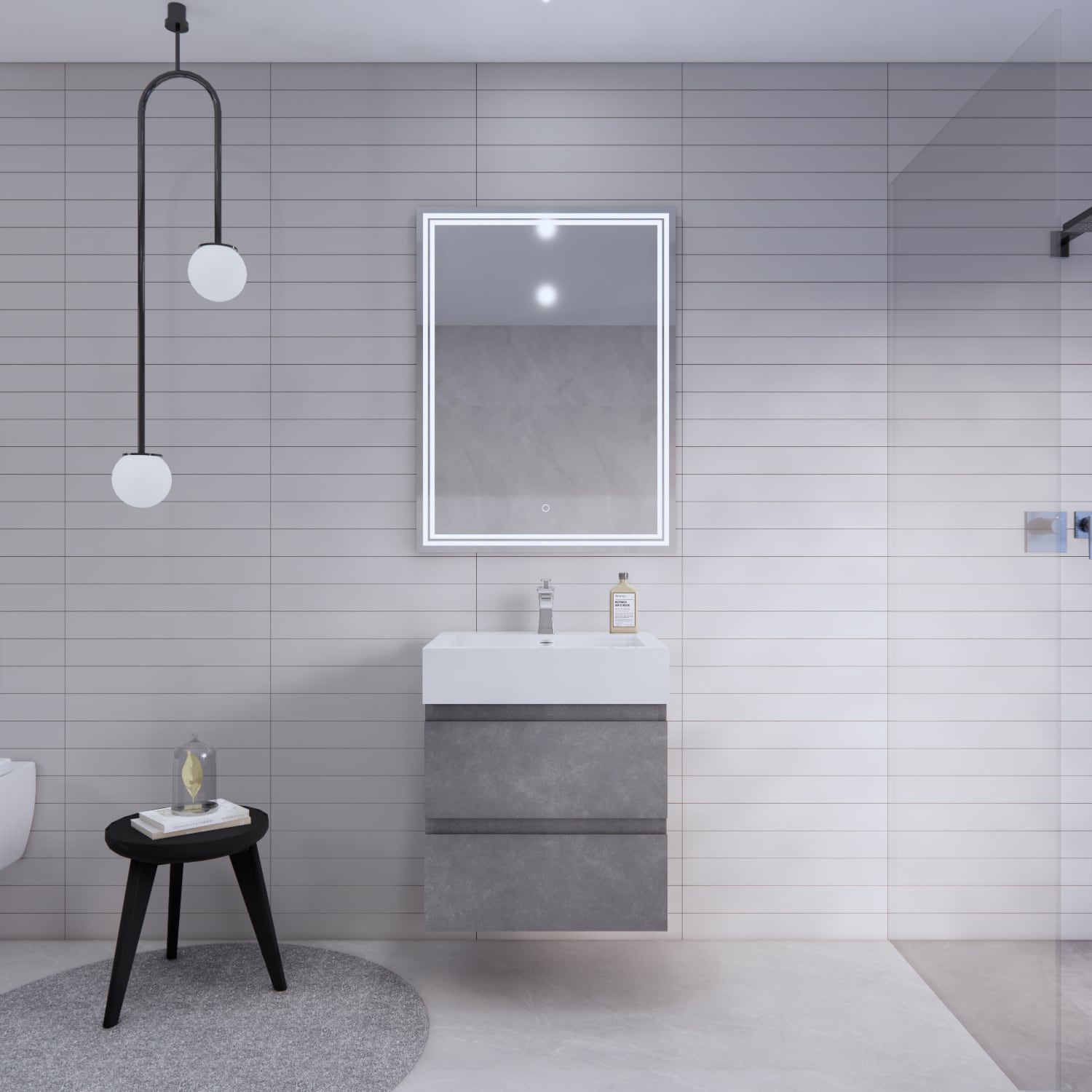 BV Better Vanity BTB-24-CG Monterey 24-in Cement Grey Single Sink Floating Bathroom Vanity with White Acrylic Top