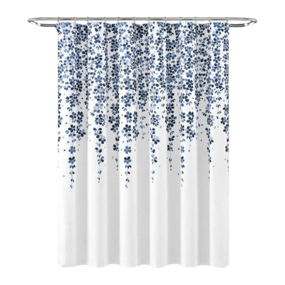 Slickblue D-FR-WHNVLS6584 Floral Theme Shower Curtain - 72W x 72L Gray/White/Red Flower Print Polyester Spa-Like Curtain for Bathroom Decor