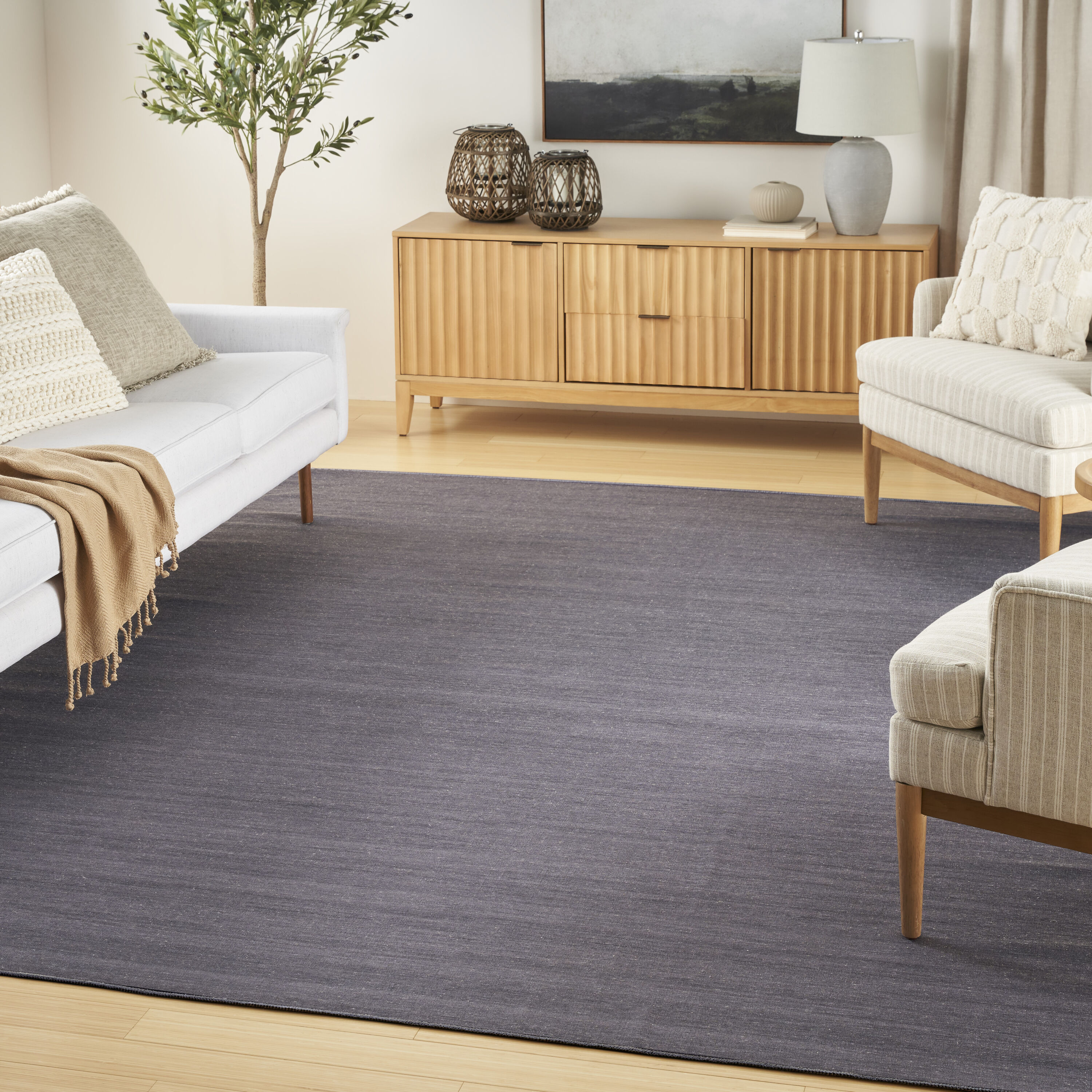 Nourison Home 099446949714 9 x 12 (ft) Cotton/Polyester Navy Rectangular Indoor Solid Machine washable Area rug