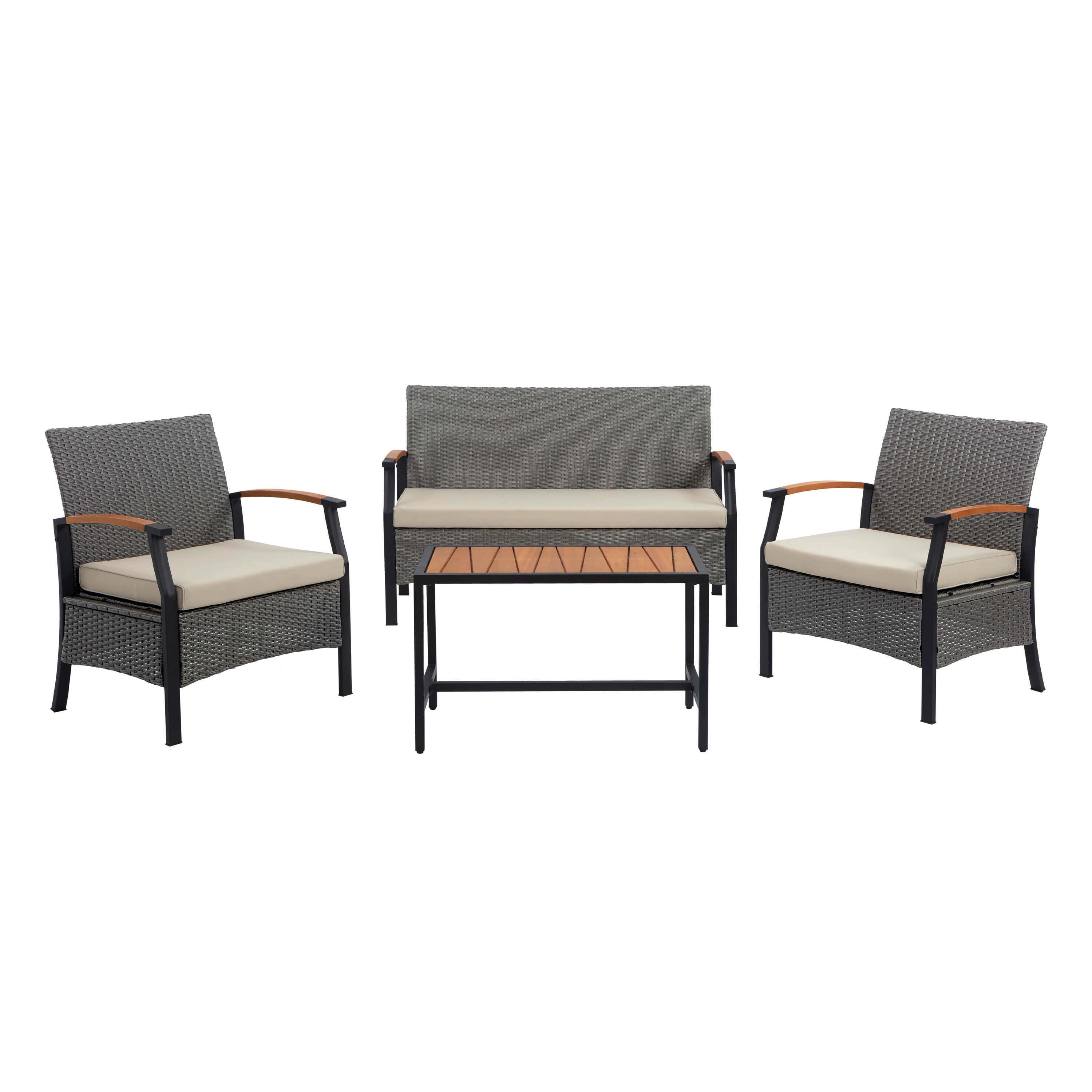Teamson Home THF0324G 4 -Piece Wicker Patio Conversation Set with Beige