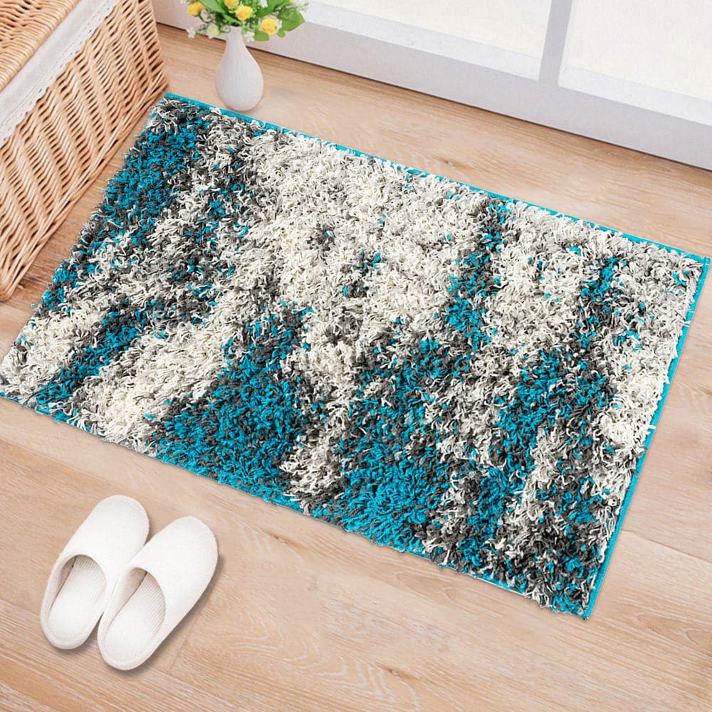 Turquoise and Gray Abstract Shag 8' x 10' Synthetic Rug