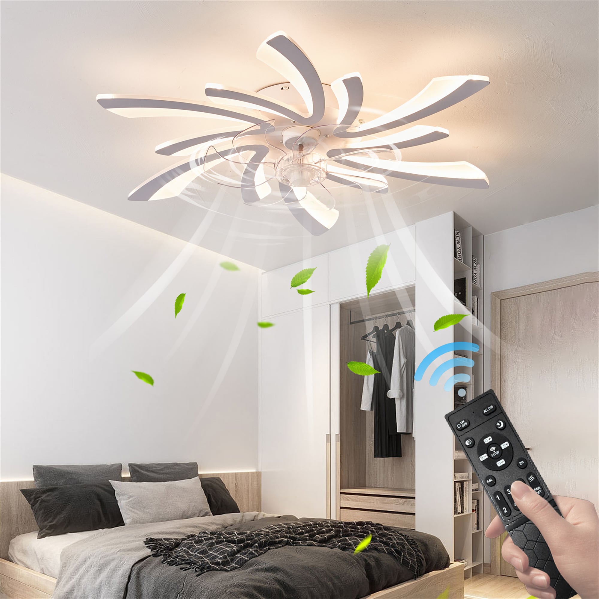 BABOOM BOM-2137451-OR 30.7-in Color-Changing Integrated LED Flush Mount Smart White with Clear Blades Ceiling Fan With Light - Remote Included ( 7 -Blade )