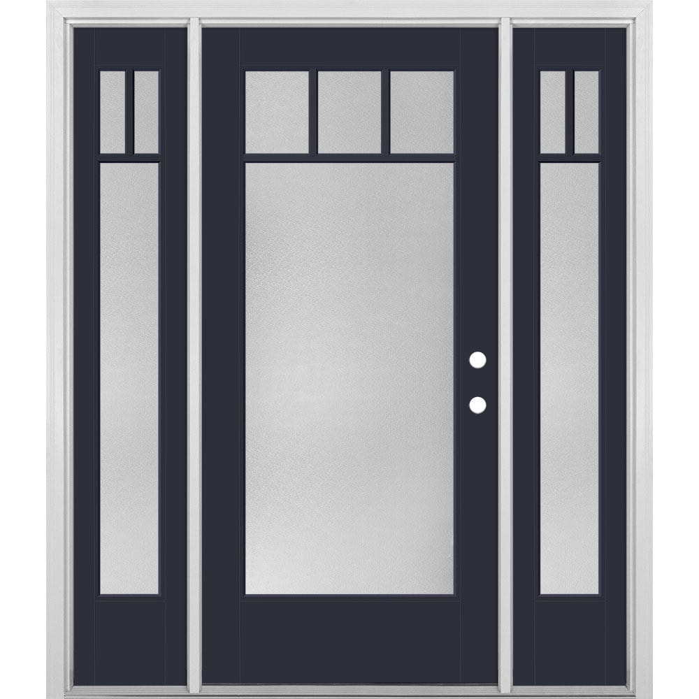 Masonite 1524639 64-in x 80-in x 4-9/16-in Fiberglass Full lite Right-hand inswing Eclipse Painted Prehung Front Door with Sidelights with Brickmould Insulating core