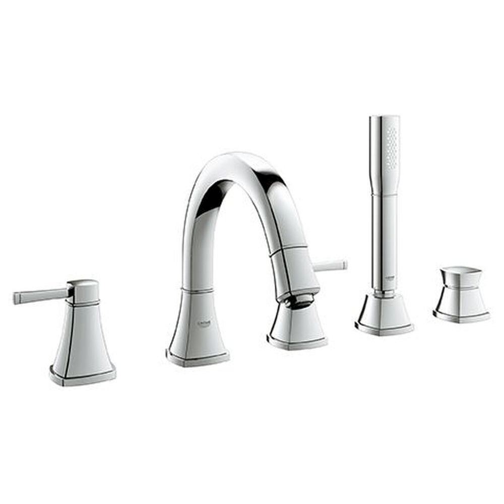 GROHE 1991900A Grandera Chrome 2-handle Deck-mount Roman Mid-arc Bathtub Faucet with Hand Shower