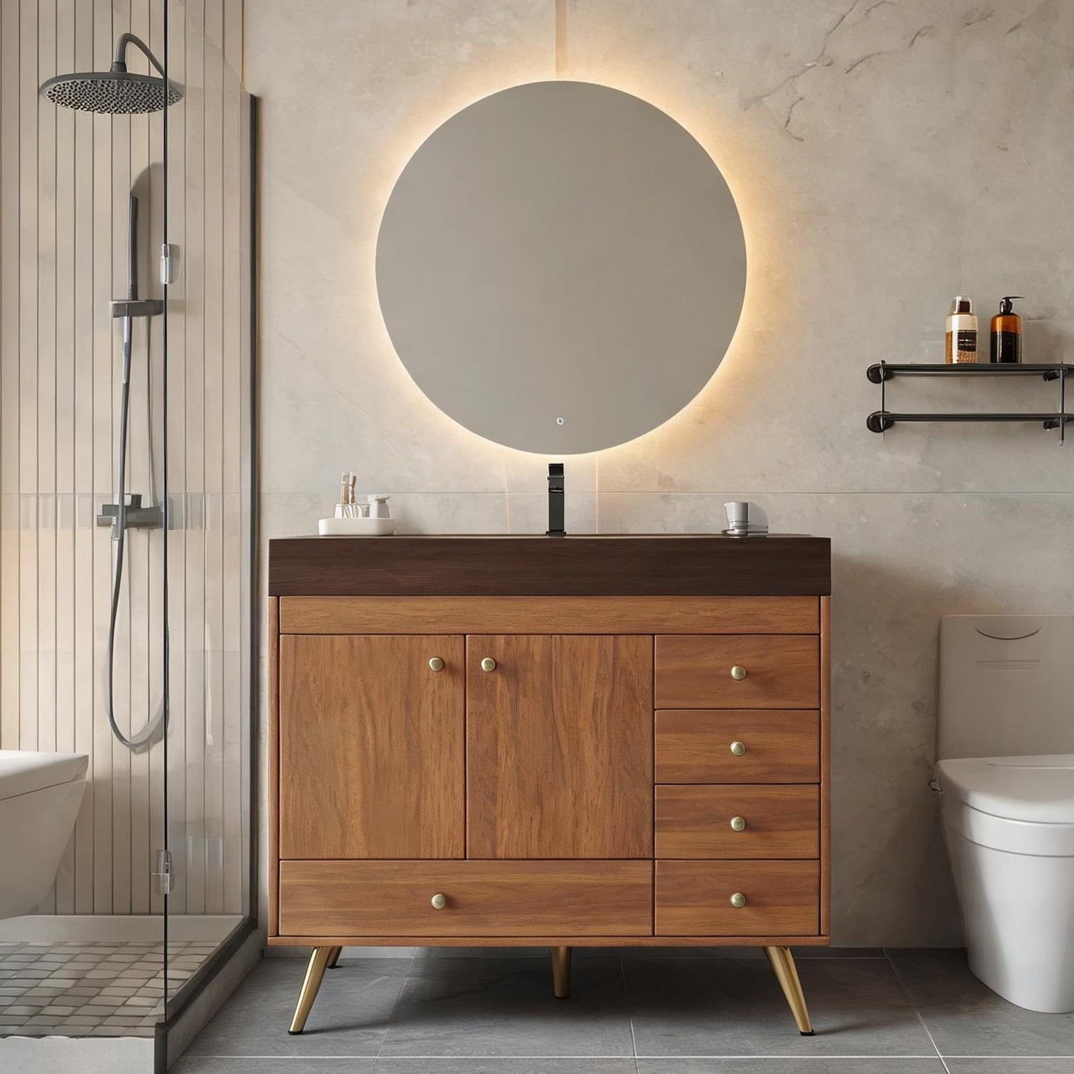 SunJet Freestanding 36-Inch Bathroom Vanity in Classic White with Faux Marble Top and Stainless Steel Legs