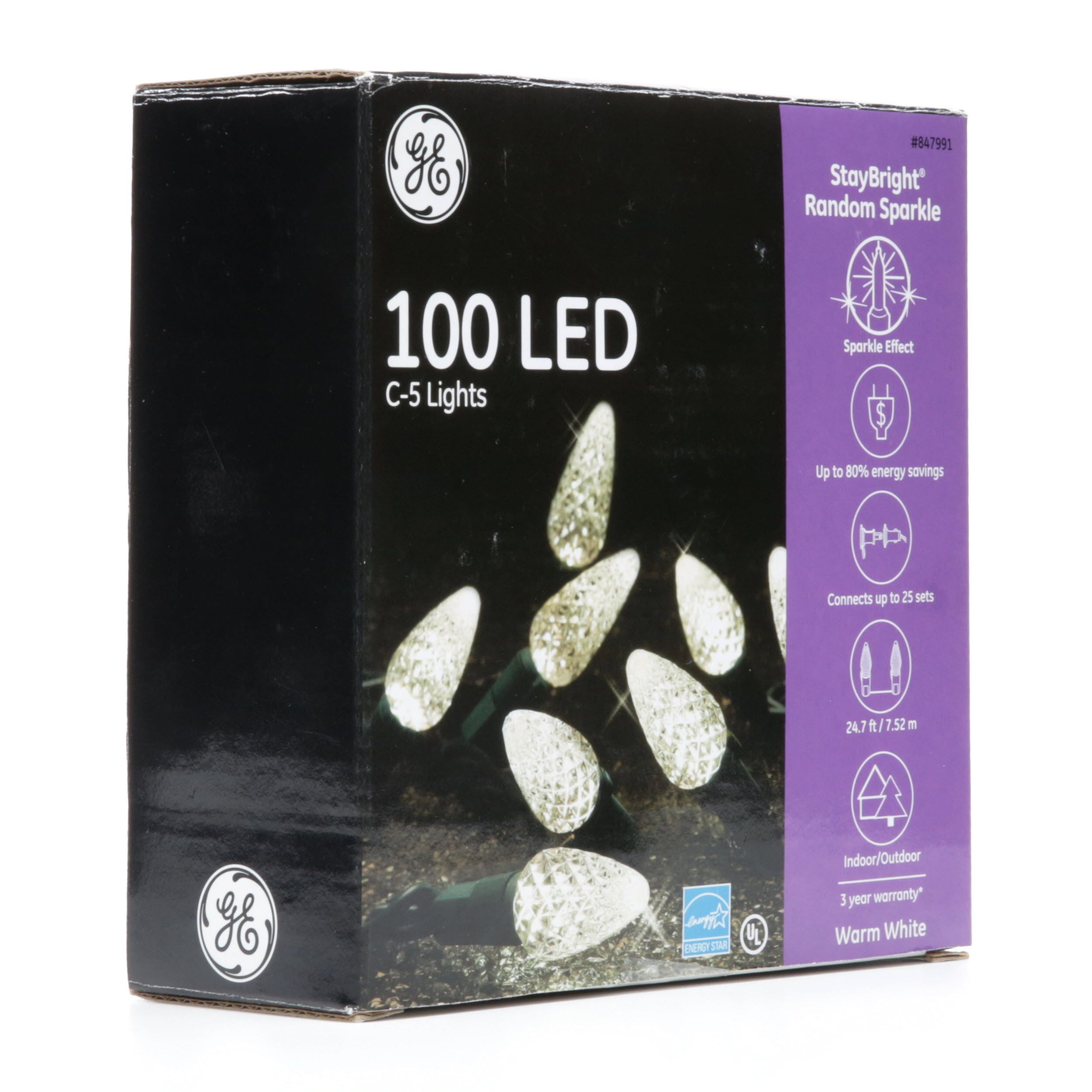GE 100 LED StayBright Random Sparkle WARM WHITE C5 Lights 