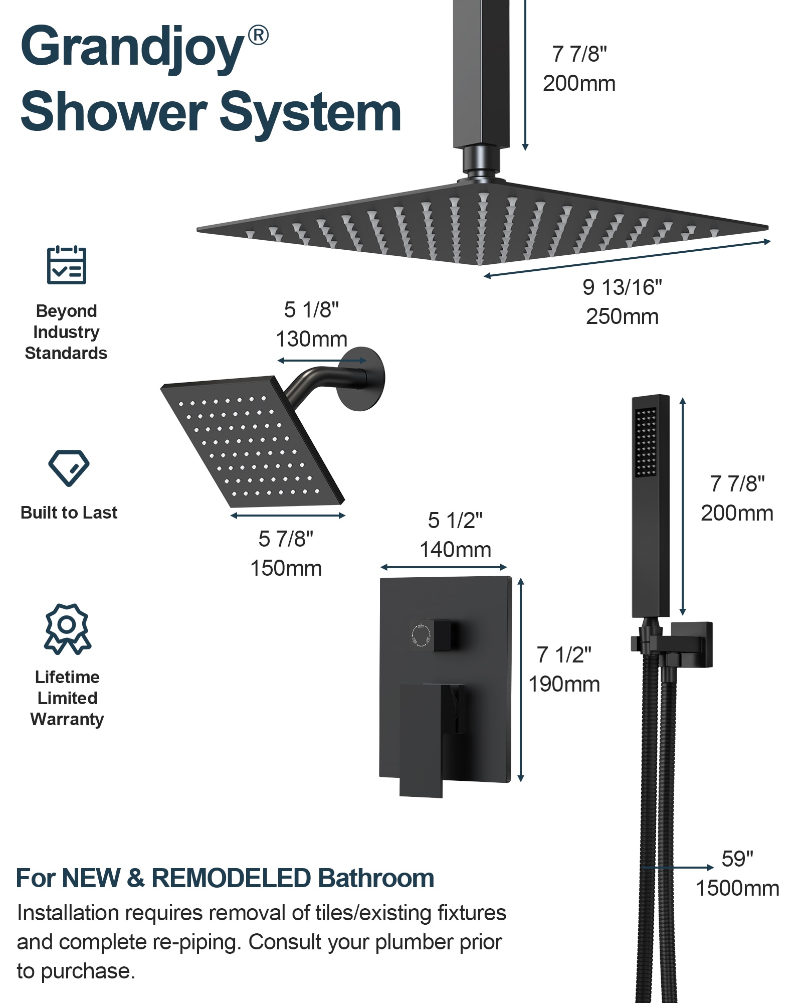 GRANDJOY SGF10GJ-66-BN12 Showerhead-Bar-Panels - View #11