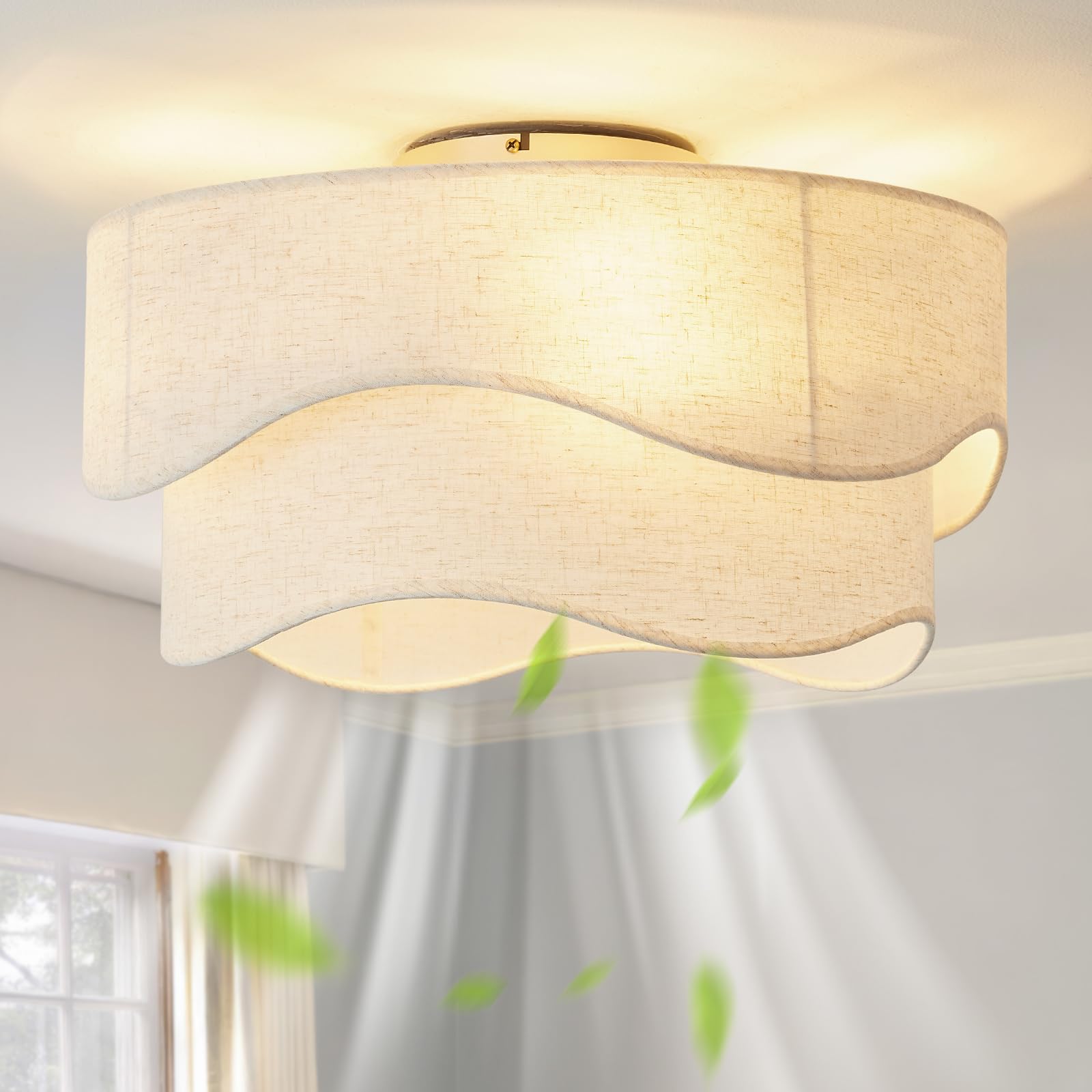 IUEST  Flush Mount Ceiling Fan with Lights 20 Inch Low Profile Boho Style with Remote Control and 6 Speeds for Bedroom Nursery Living Room